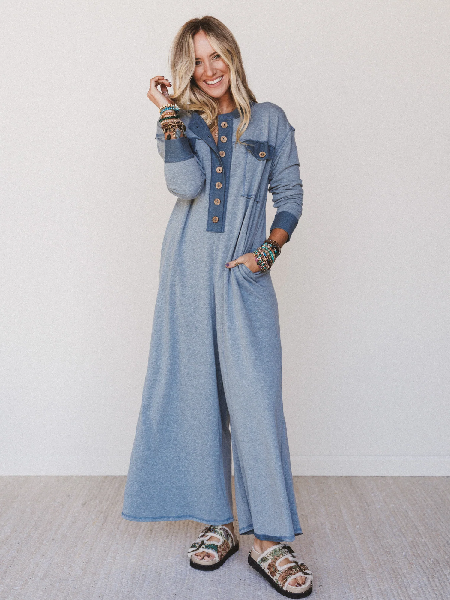 The Nest Jodi Long Sleeve Jumpsuit - Teal - Image 2