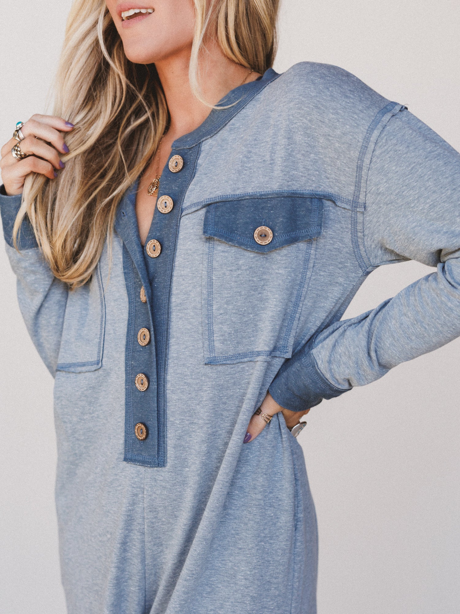 The Nest Jodi Long Sleeve Jumpsuit - Teal - Image 3