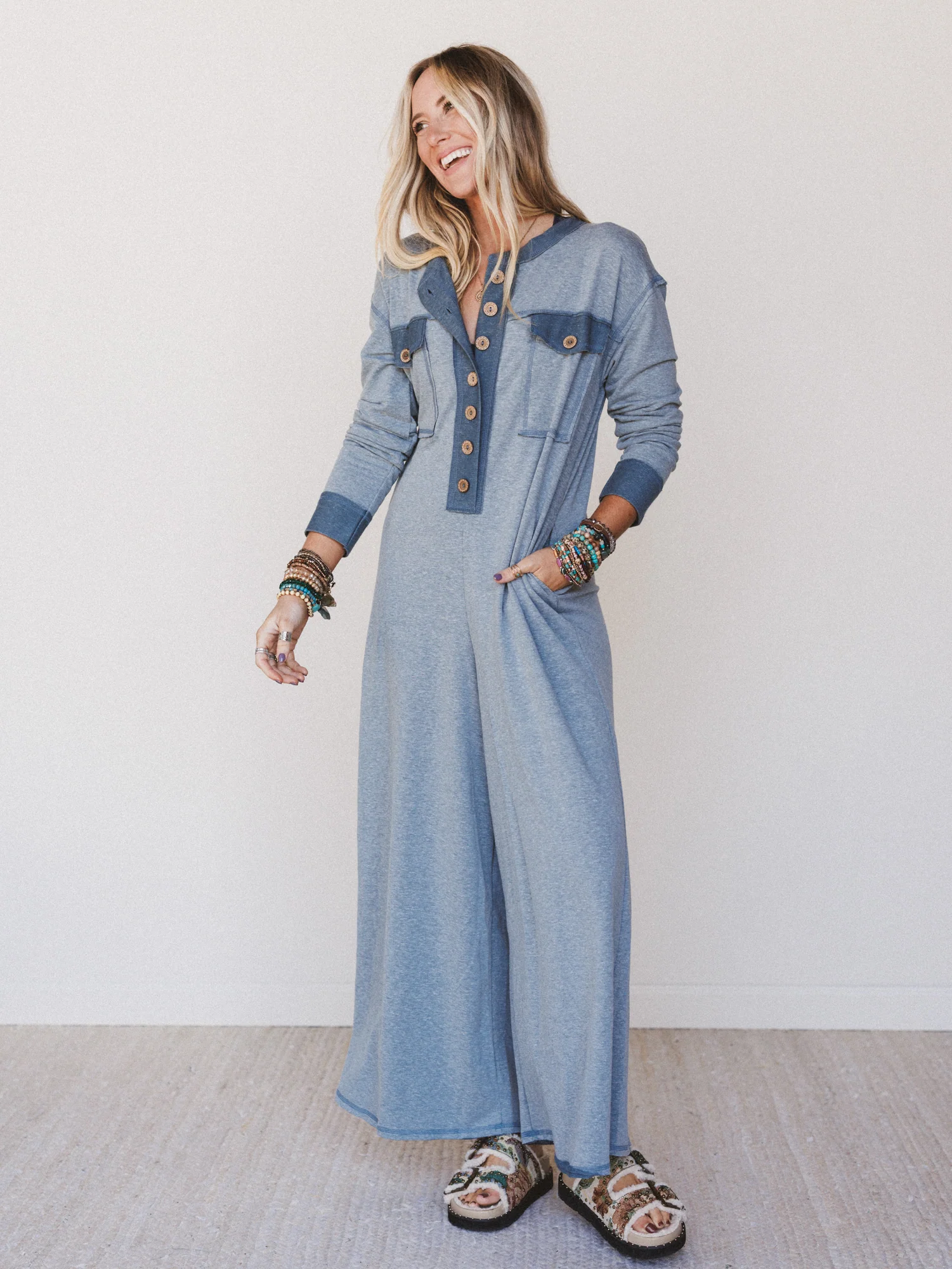 The Nest Jodi Long Sleeve Jumpsuit - Teal - Pre Order