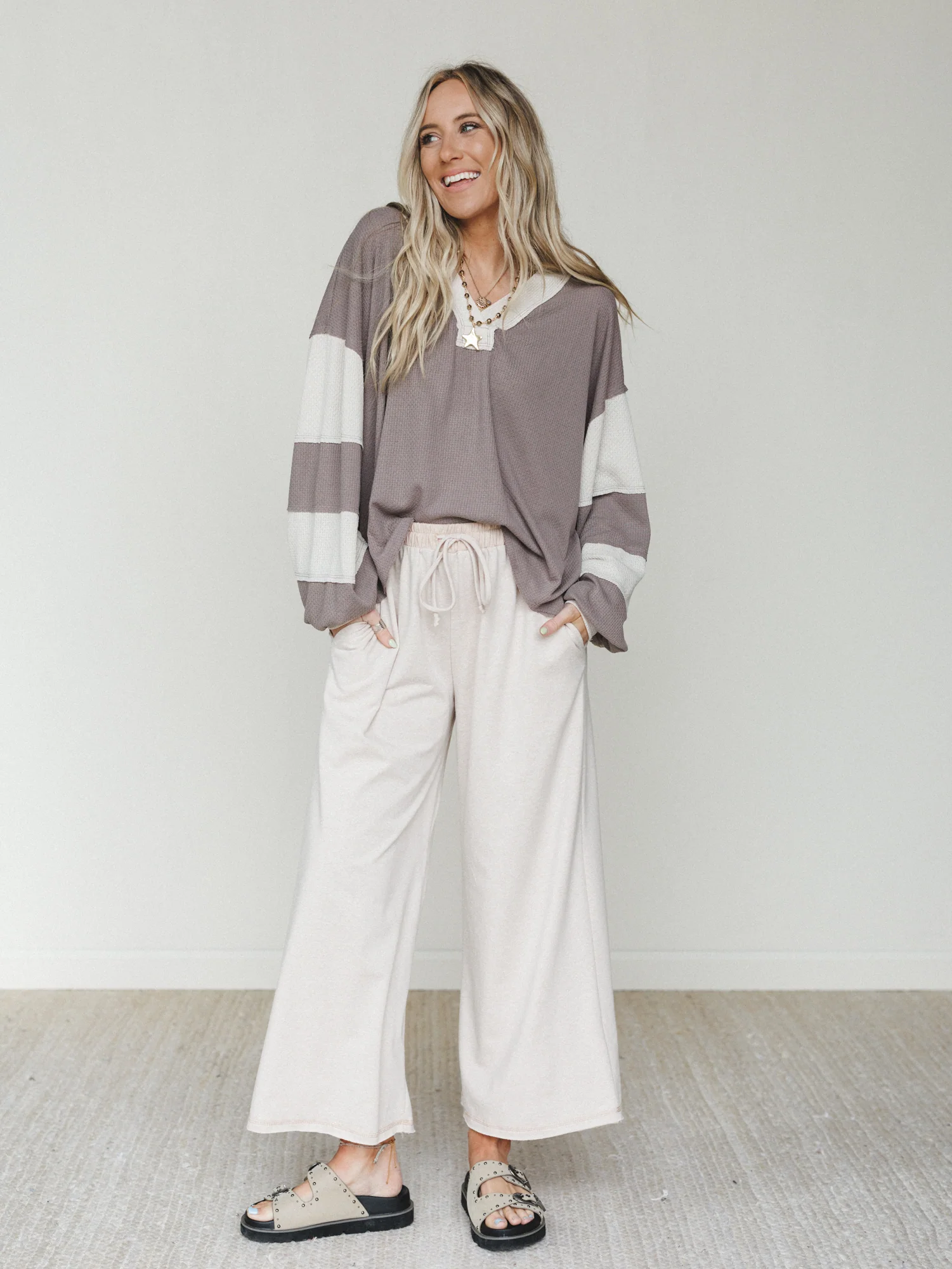 The Nest Jodi Wide Leg Pants - Beige - Image 6
