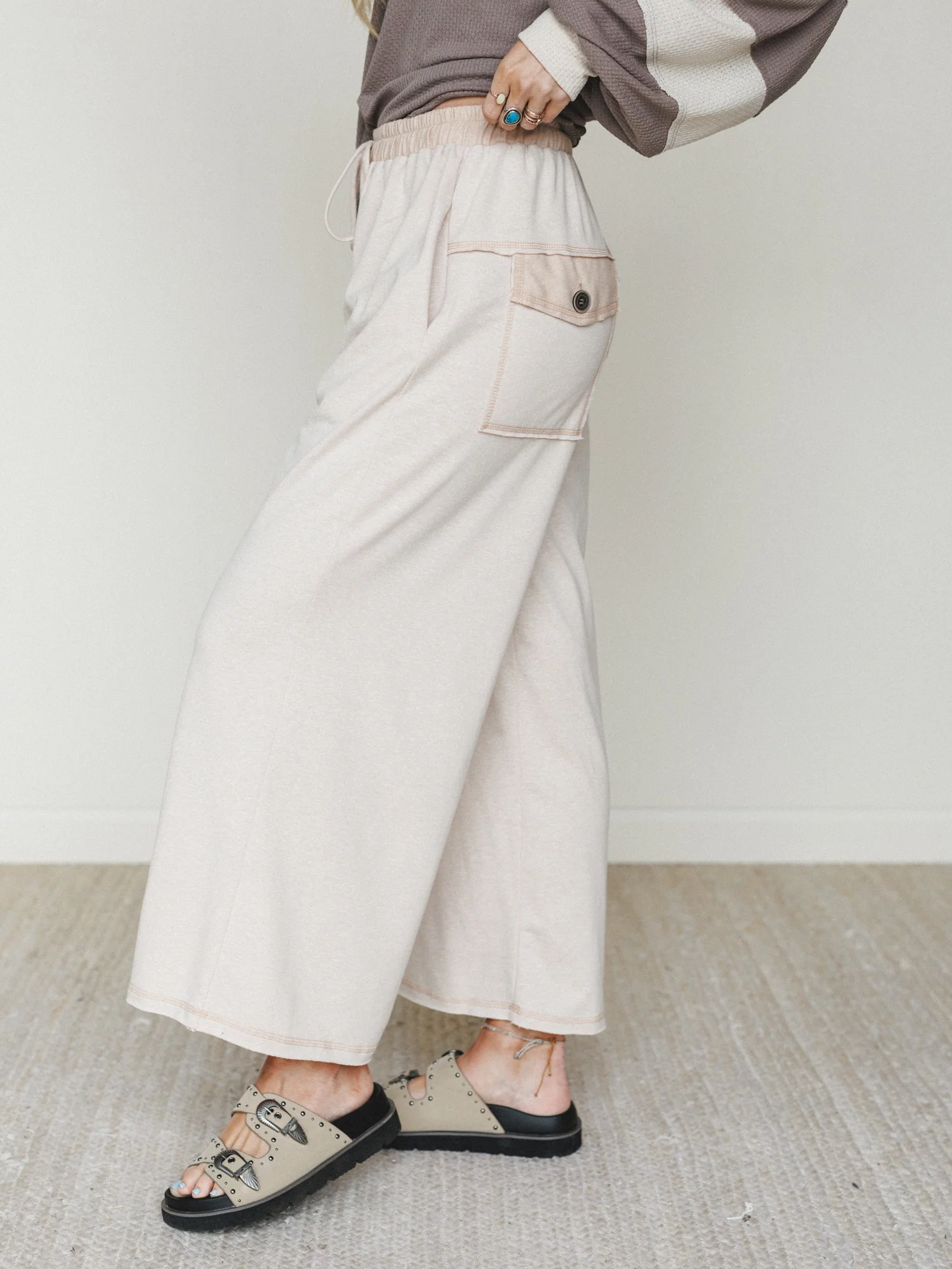 The Nest Jodi Wide Leg Pants - Beige