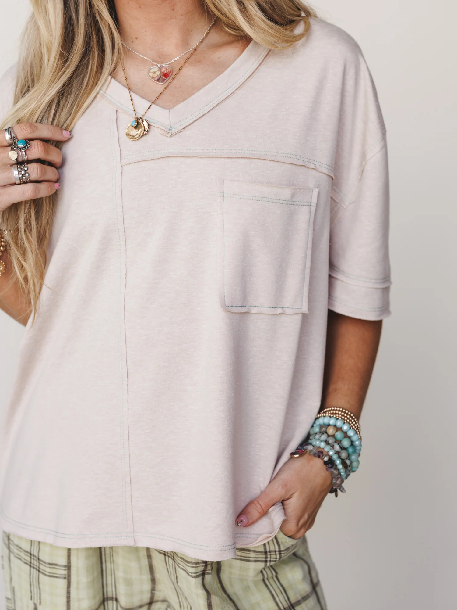 The Nest Katie V Neck Tee - Taupe - Image 2