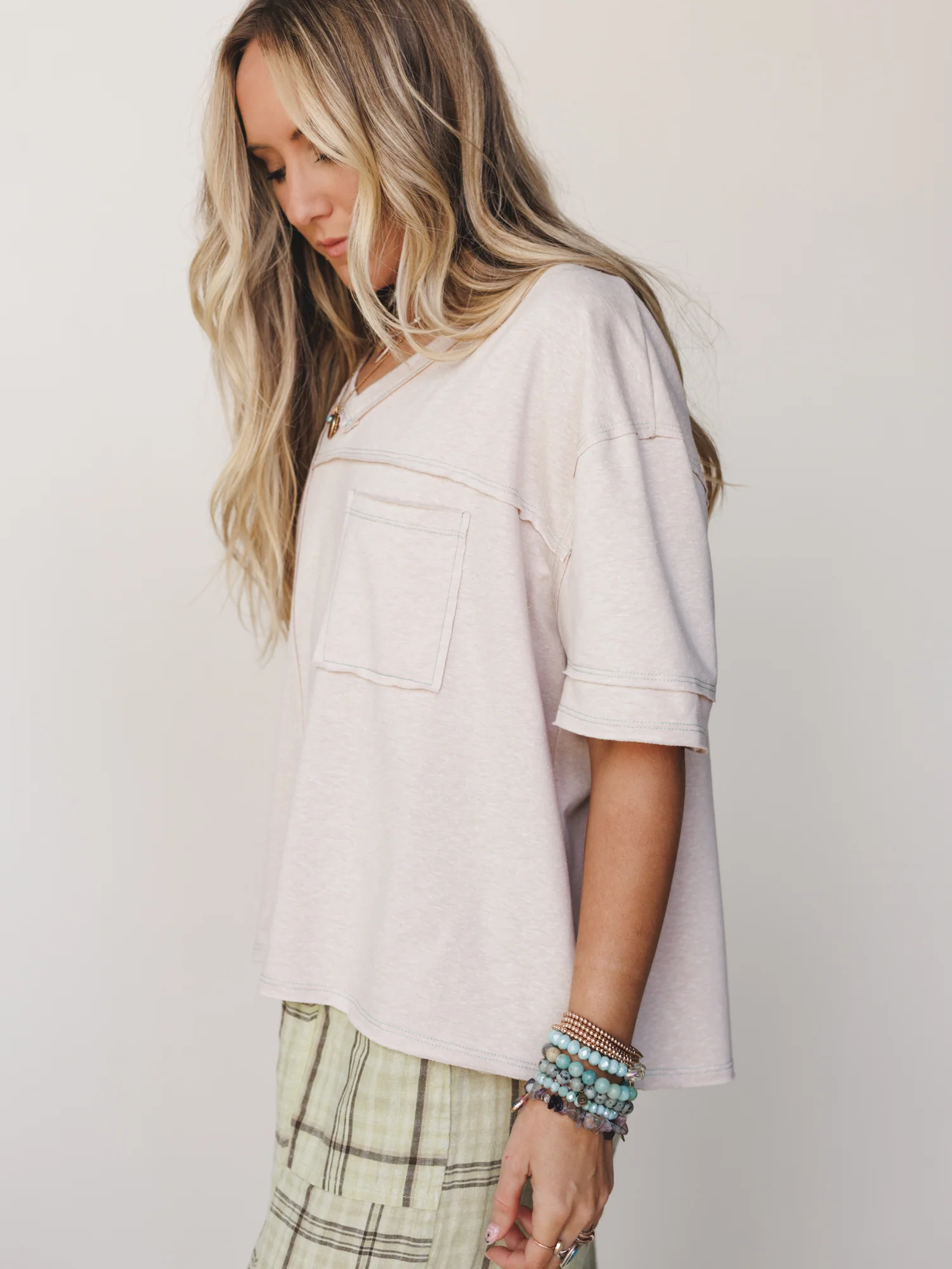 The Nest Katie V Neck Tee - Taupe - Image 5