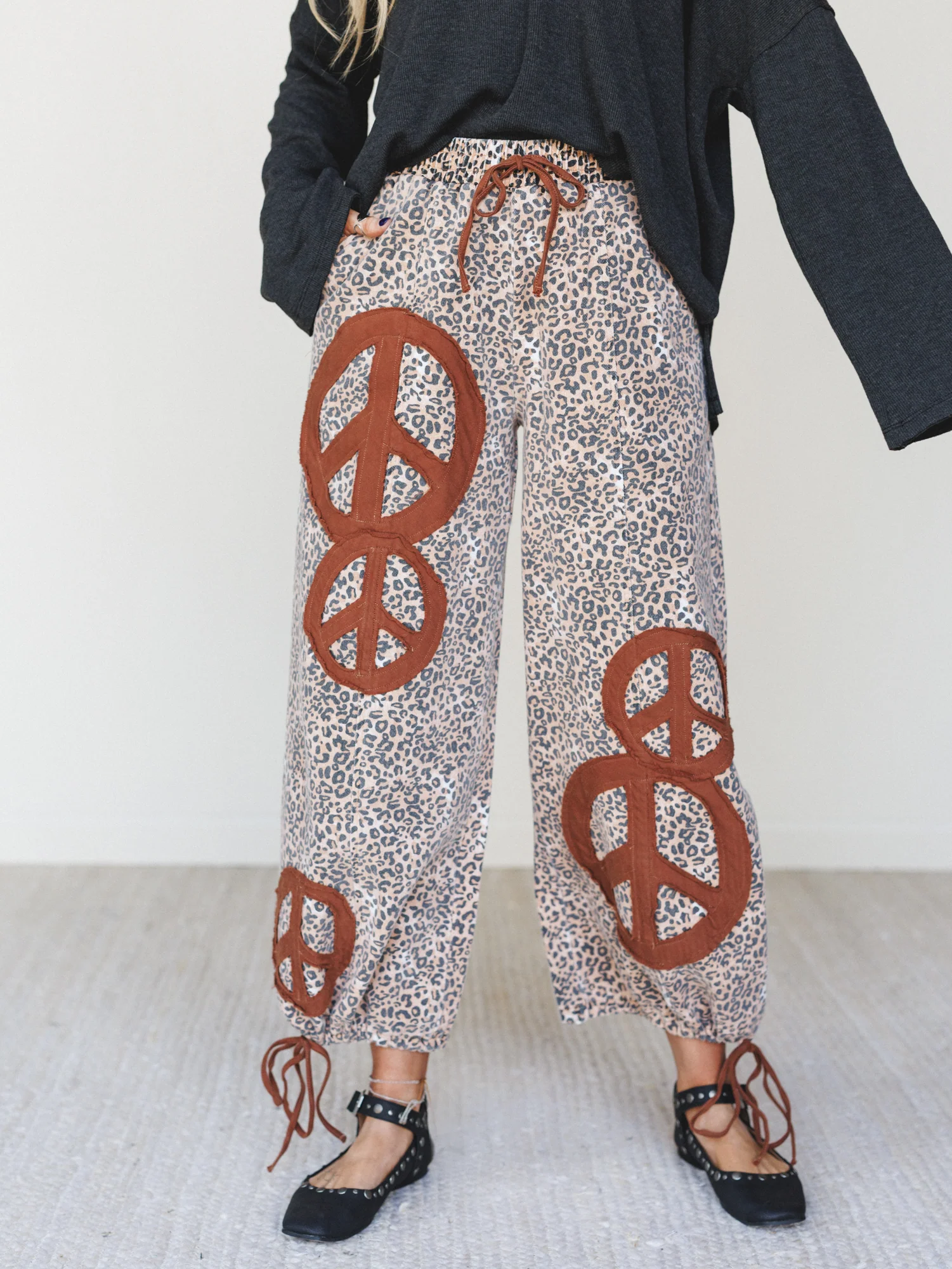 The Nest Laurel Lee Patchwork Pants - Taupe Leopard - Image 6