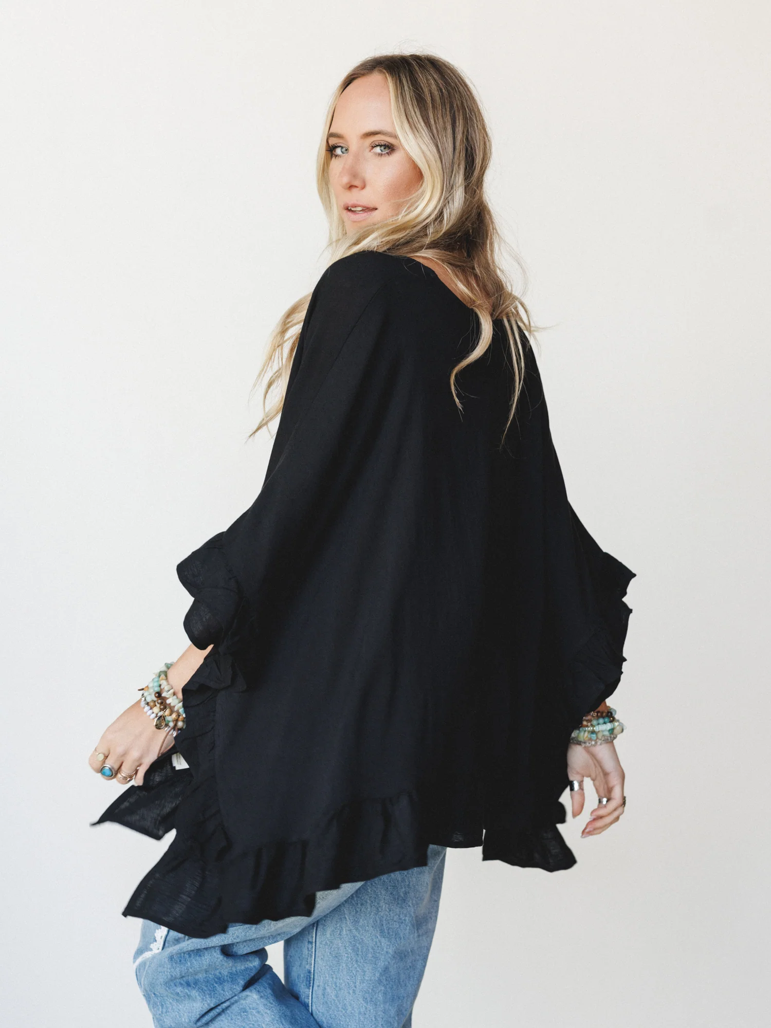 The Nest Let Me Ruffled Poncho Top - Black - Image 5