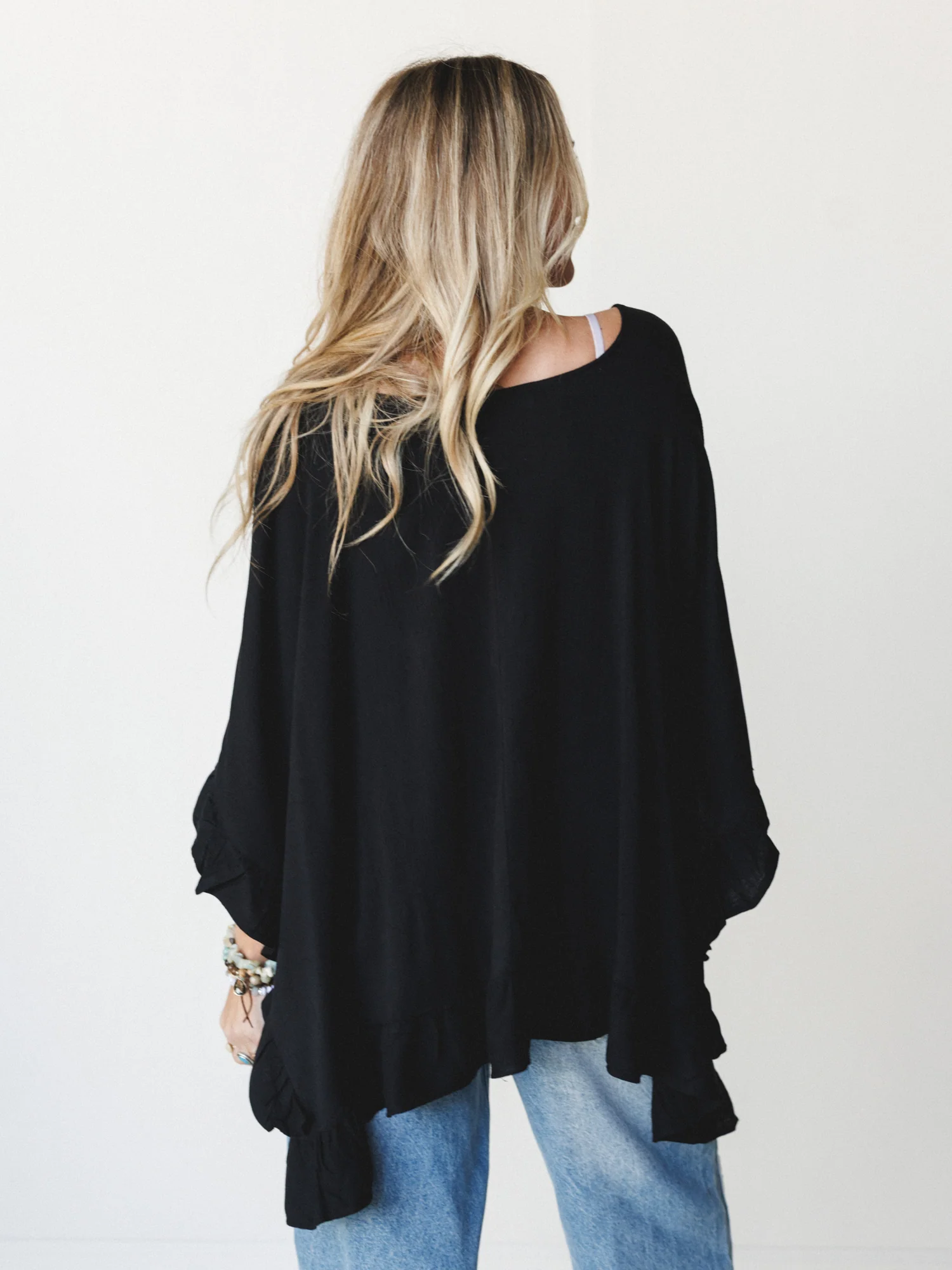 The Nest Let Me Ruffled Poncho Top - Black - Image 6