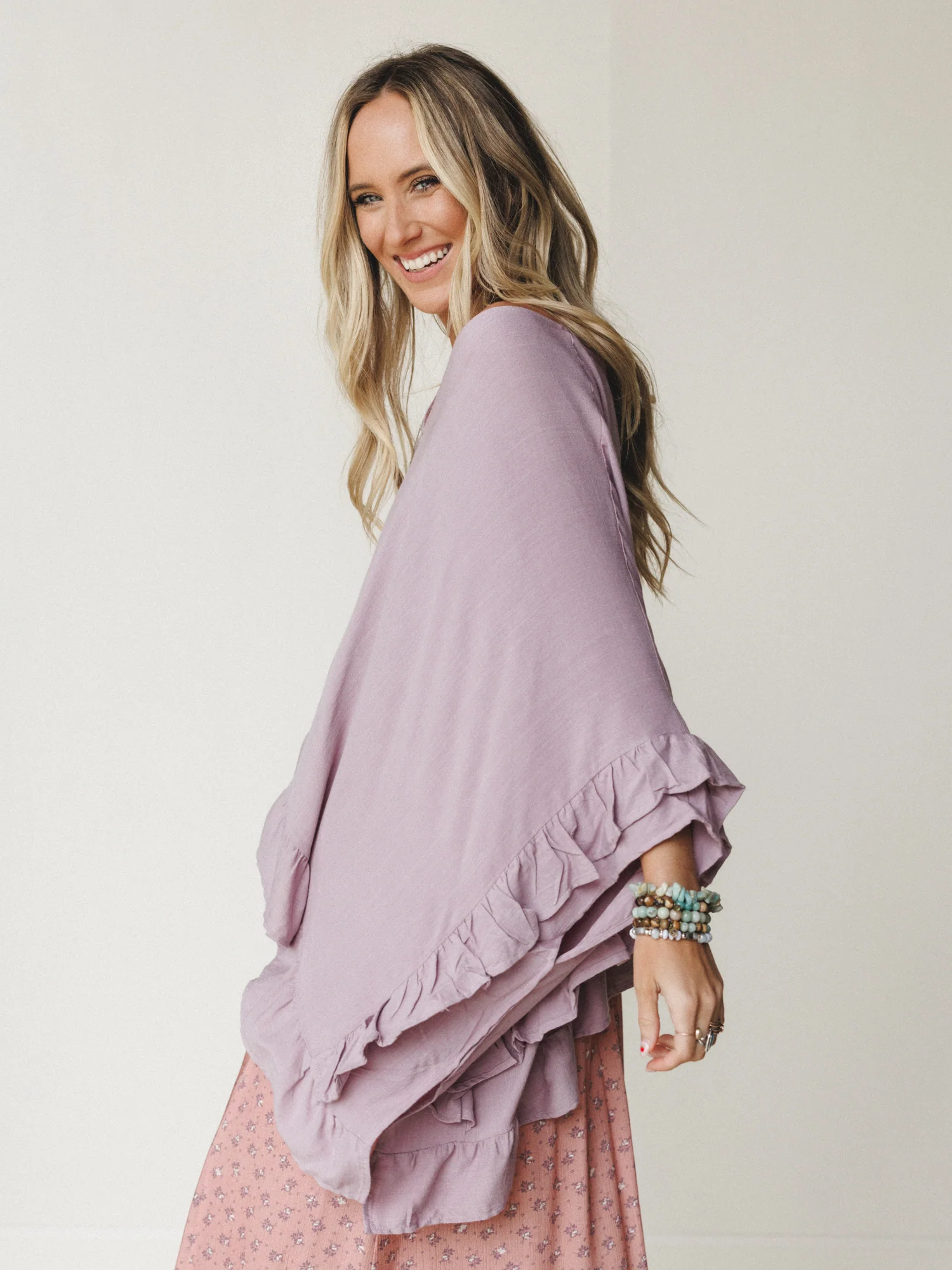 The Nest Let Me Ruffled Poncho Top - Pale Plum - Image 3