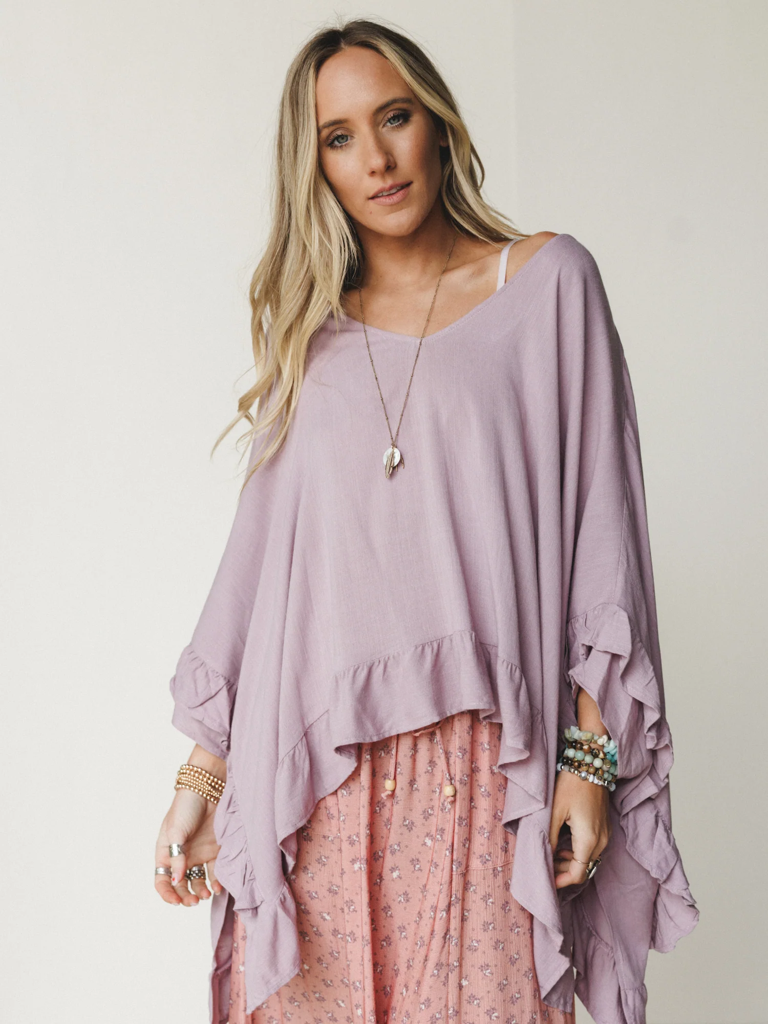 The Nest Let Me Ruffled Poncho Top - Pale Plum - Image 4