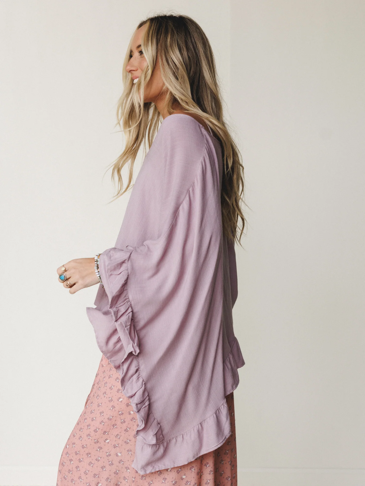 The Nest Let Me Ruffled Poncho Top - Pale Plum - Image 5