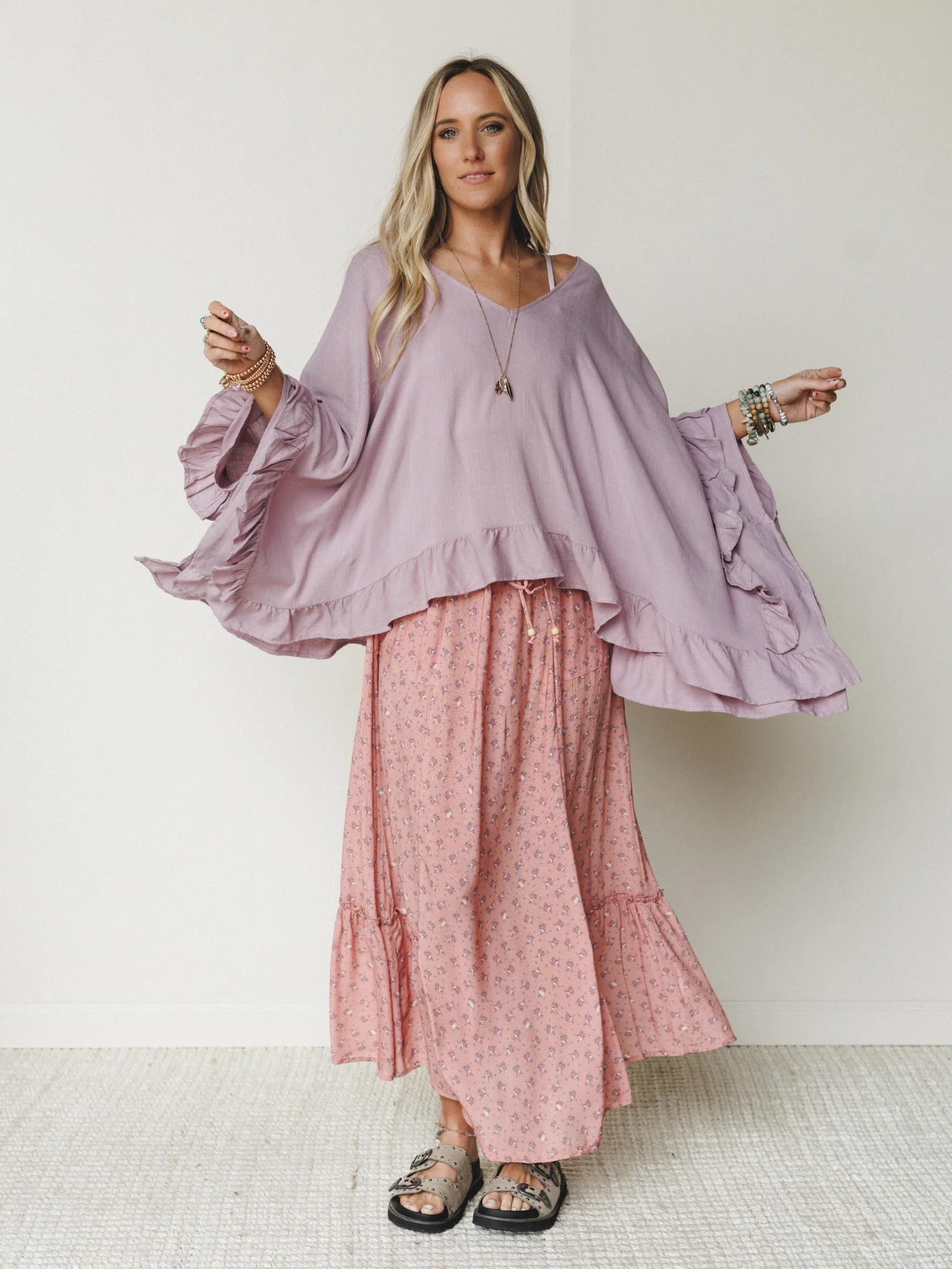The Nest Let Me Ruffled Poncho Top - Pale Plum - Image 6