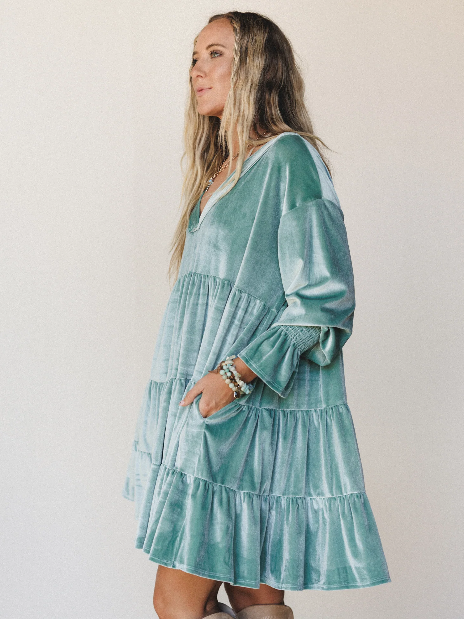 The Nest Maddie Velvet Dress - Seafoam - Image 5