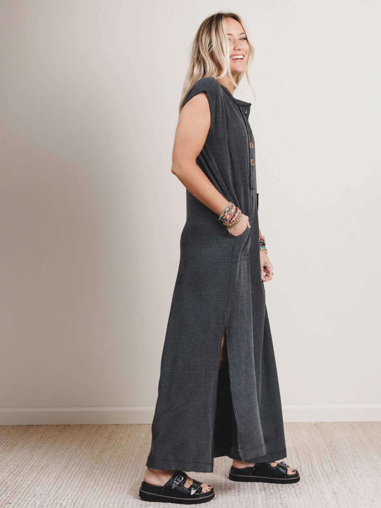 The Nest Madeline Textured Jumpsuit - Charcoal - Image 2