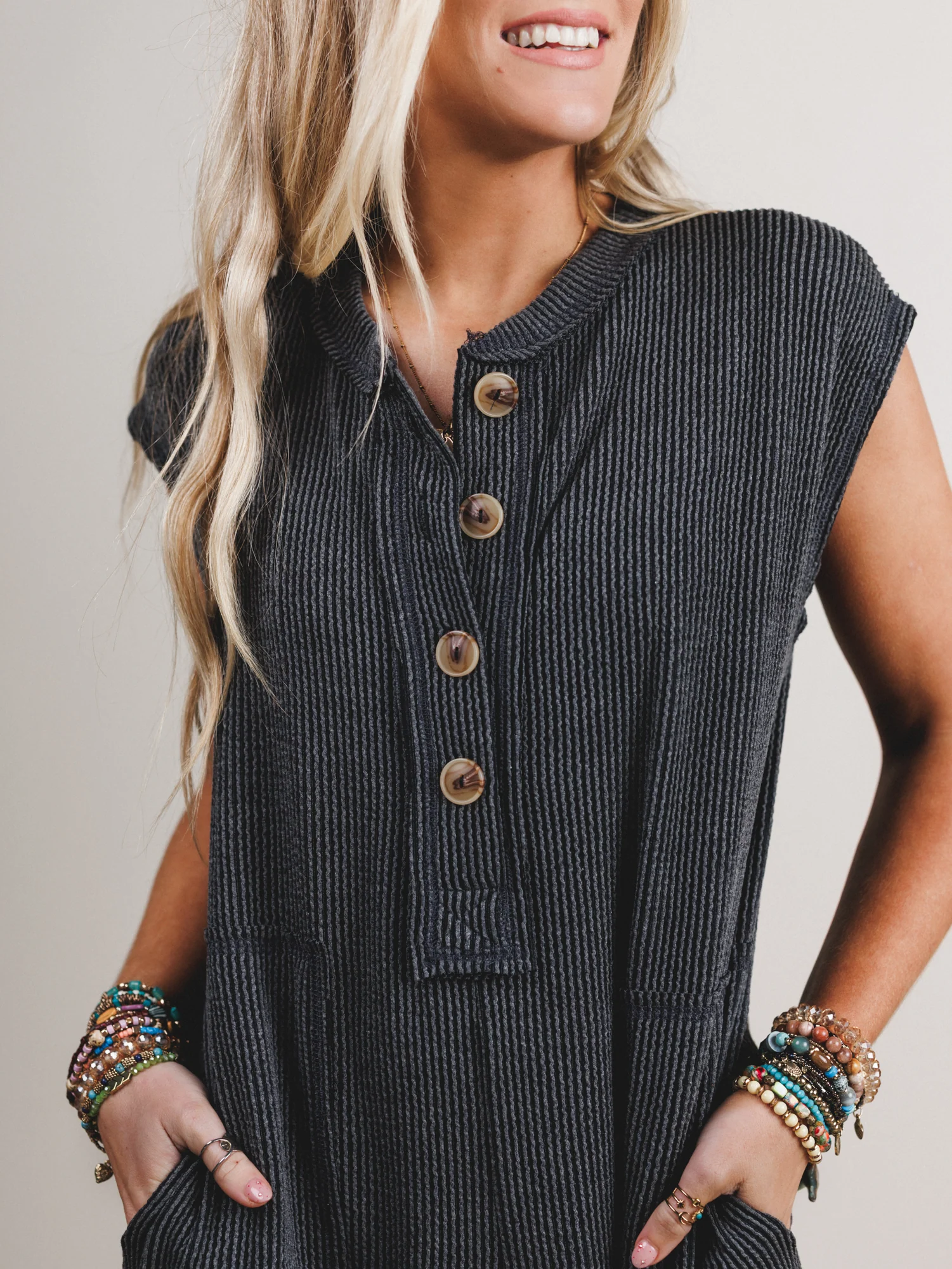 The Nest Madeline Textured Jumpsuit - Charcoal - Image 3