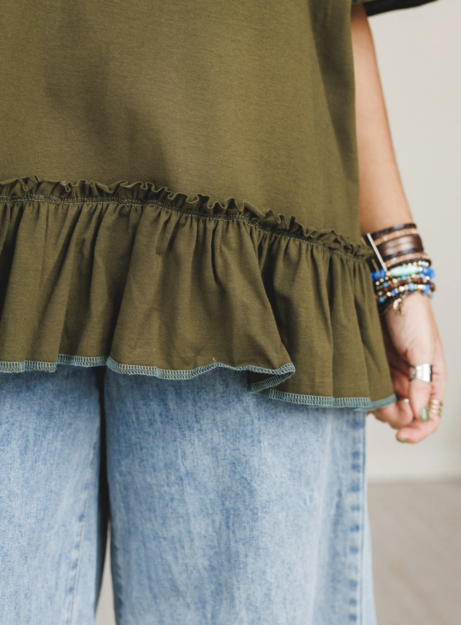 The Nest Mariah Ruffle Tee - Olive - Image 3
