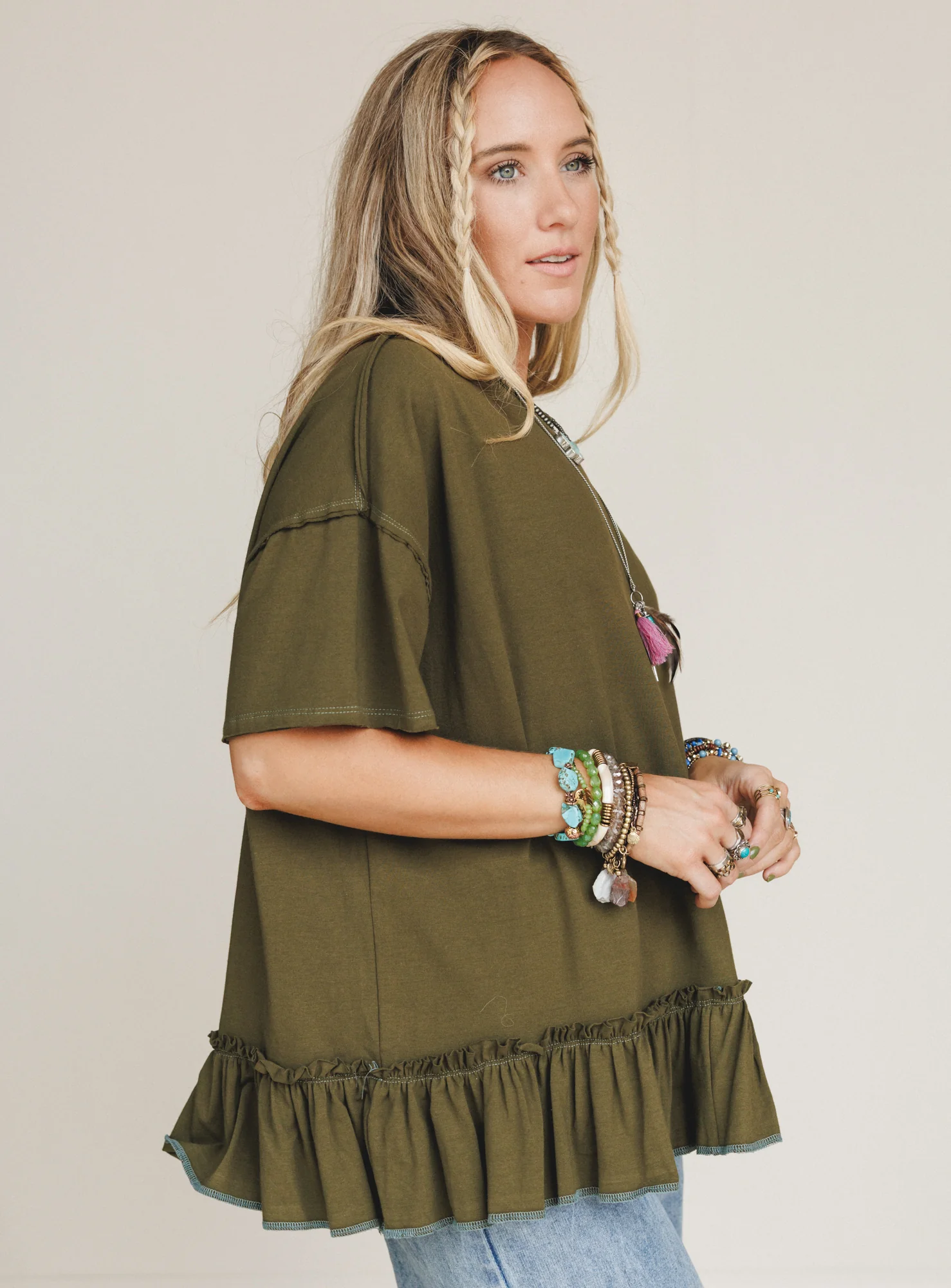 The Nest Mariah Ruffle Tee - Olive - Image 4