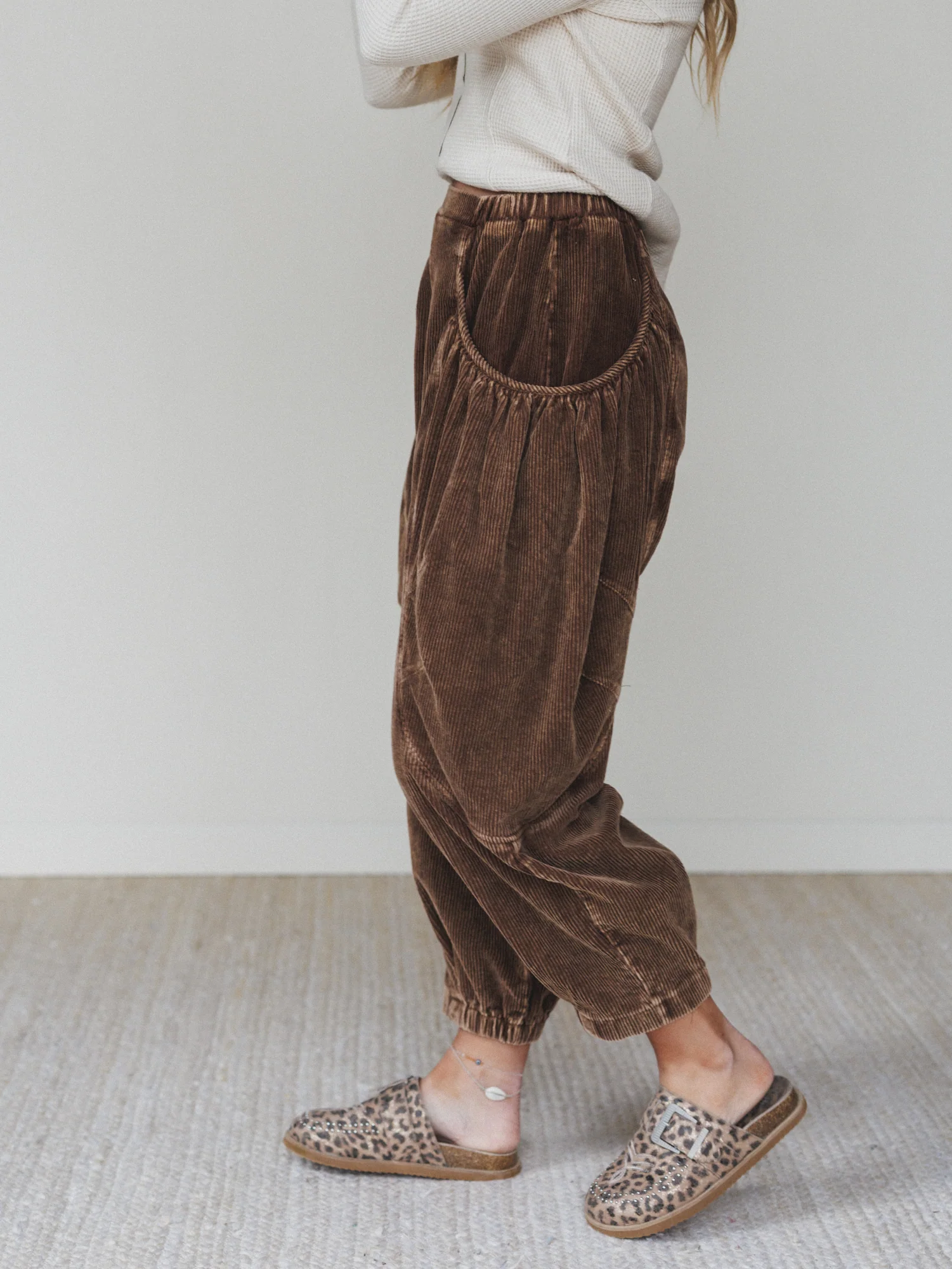 The Nest Nora Gathered Barrel Corduroy Pant - Brown - Image 2