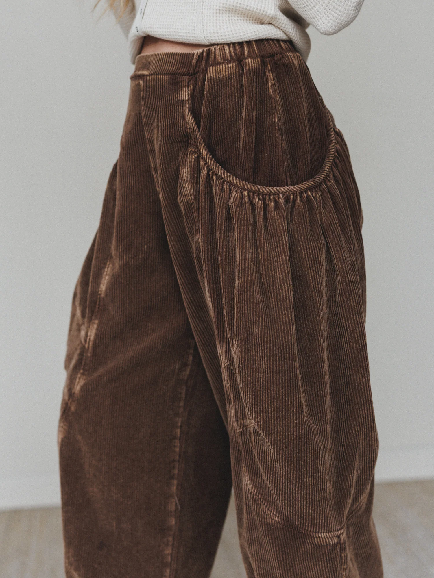 The Nest Nora Gathered Barrel Corduroy Pant - Brown - Image 3