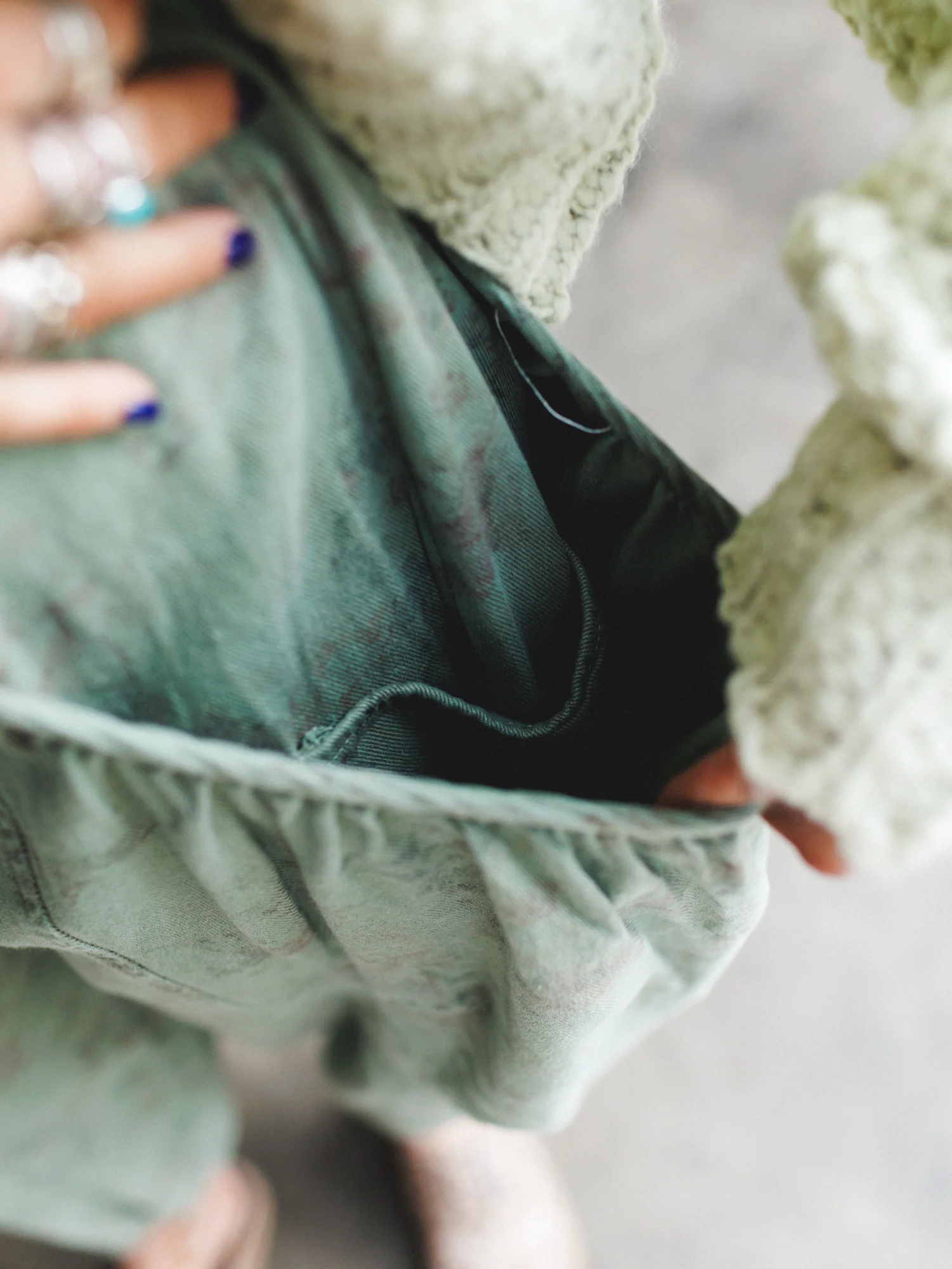 The Nest Nora Gathered Barrel Denim Pant - Olive Floral - Image 3