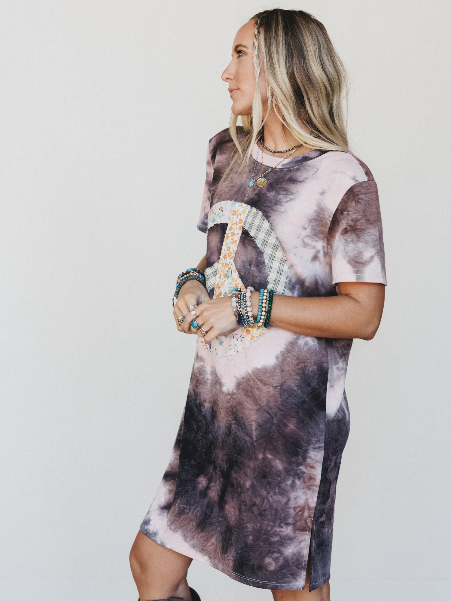 The Nest Peace And Tie Dye Tee Dress - Gray Multi Tie Dye - Image 4