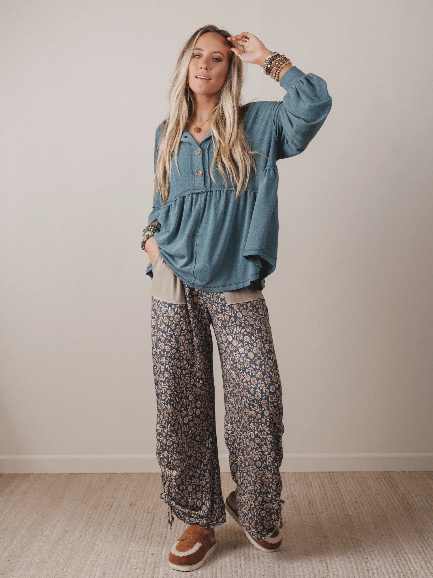The Nest Pushing Daisies Drawstring Pants - Charcoal - Image 5