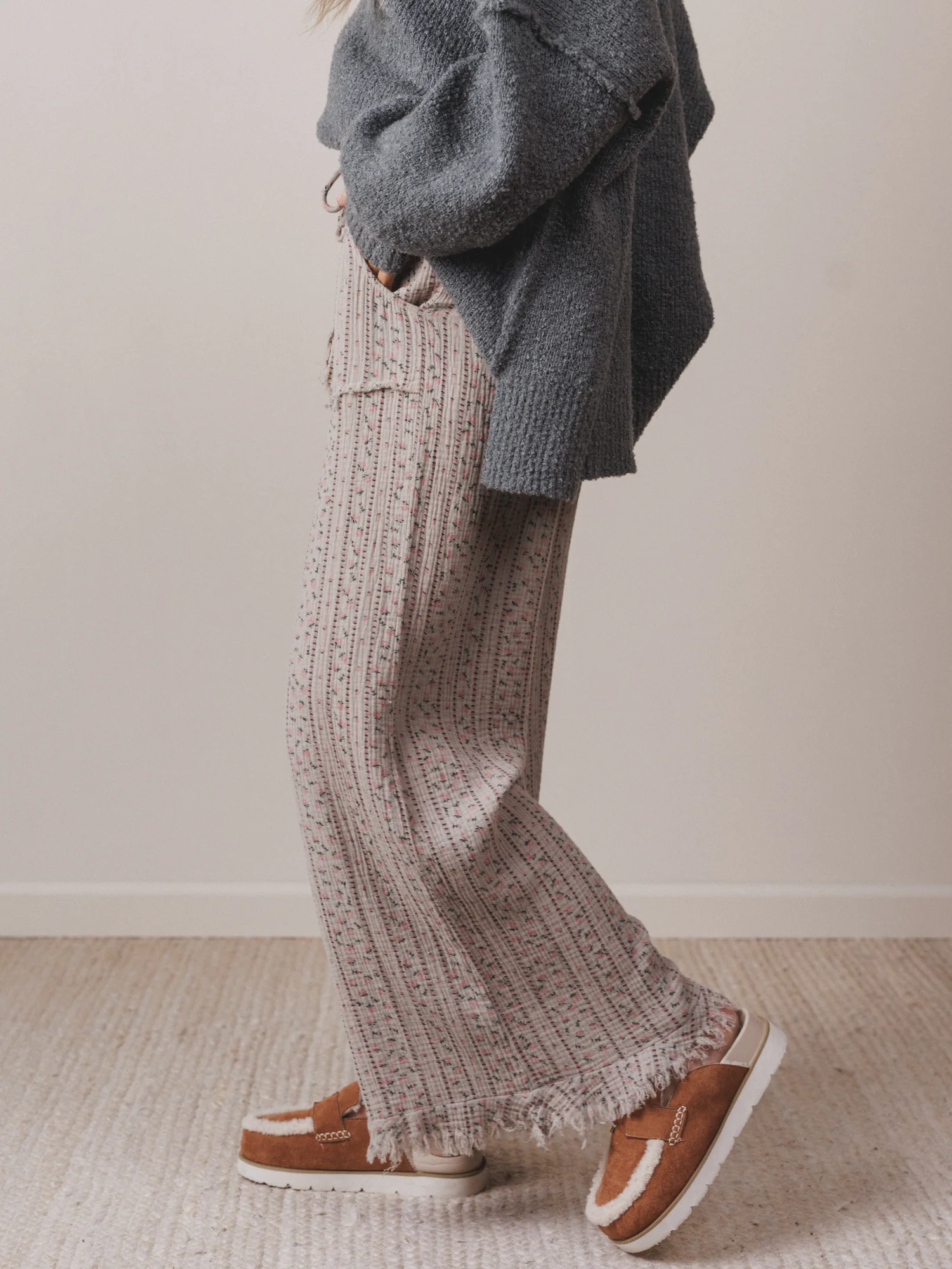 The Nest Sandra Wide Leg Ruffle Pant - Taupe - Image 2