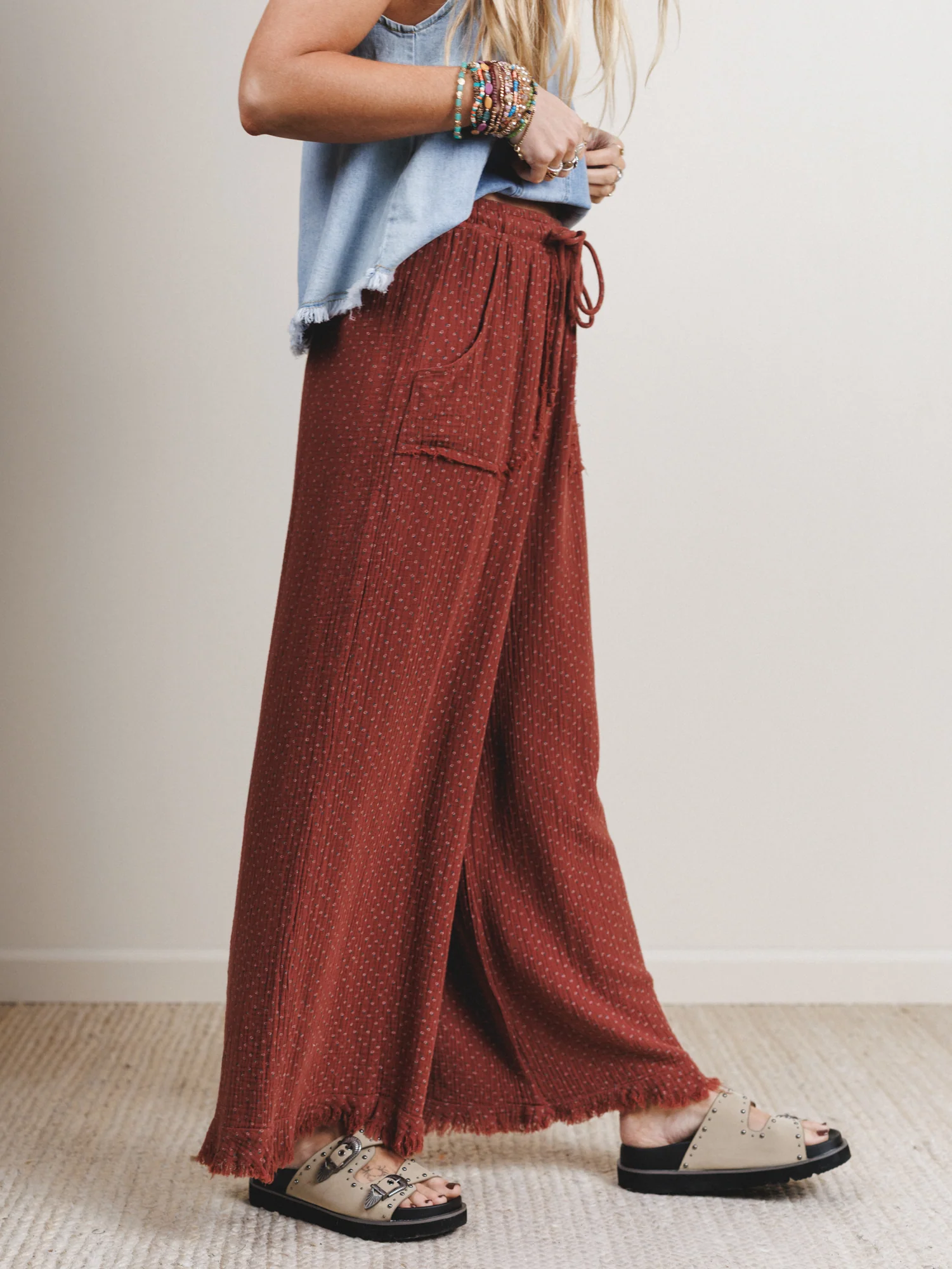 The Nest Sandra Wide Leg Ruffle Pant - Teracotta - Pre Order - Image 2
