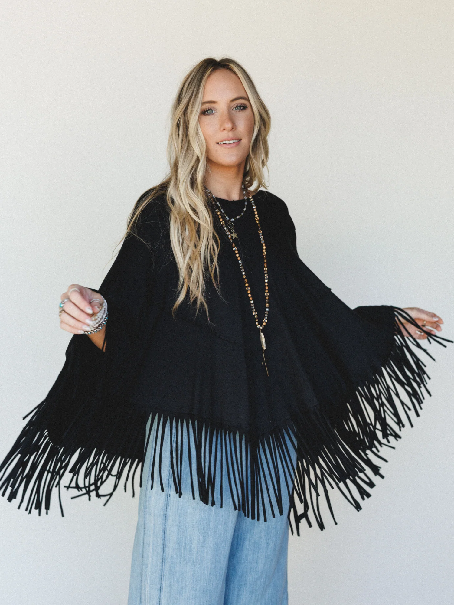 The Nest Showstopper Fringe Poncho - Black - Image 3