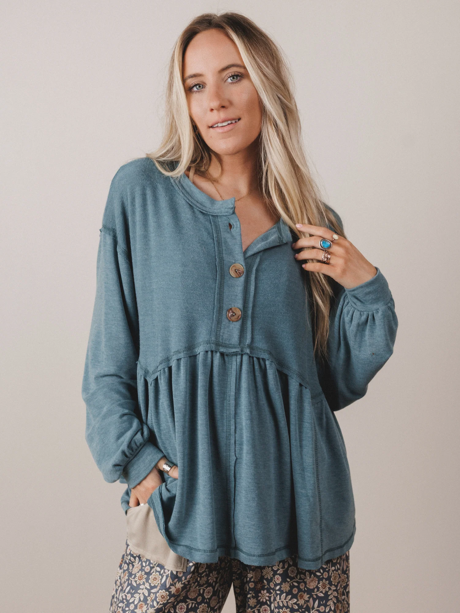 The Nest Sweet Nothings Long Sleeve Top - Teal - Image 2