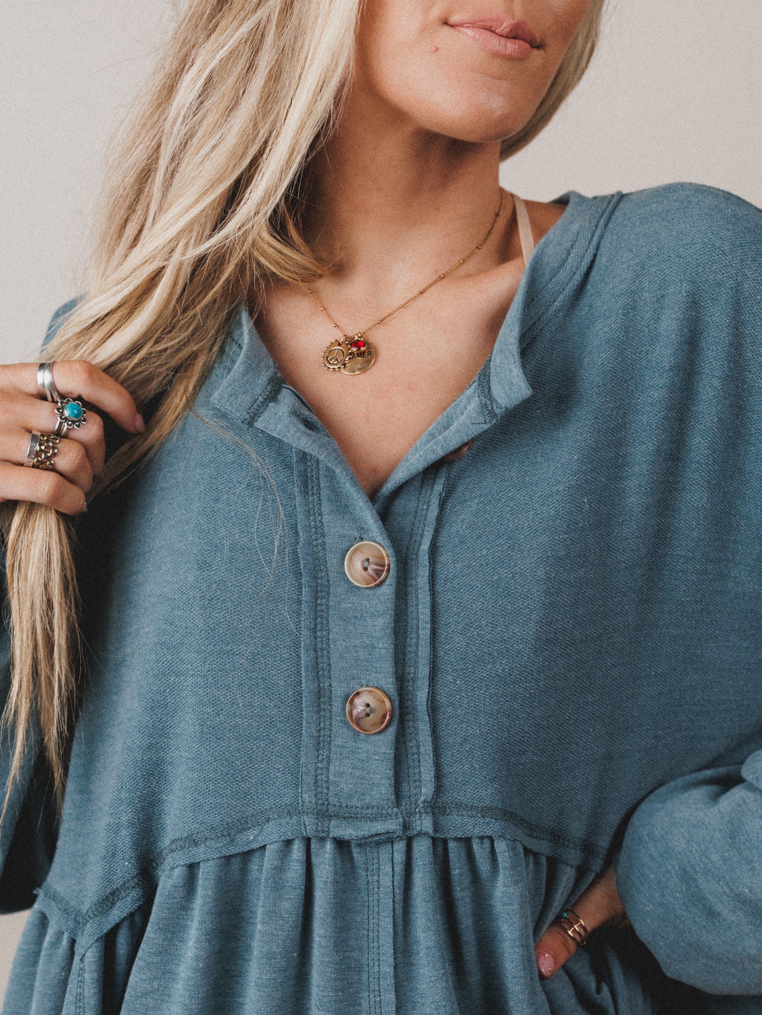 The Nest Sweet Nothings Long Sleeve Top - Teal - Image 3