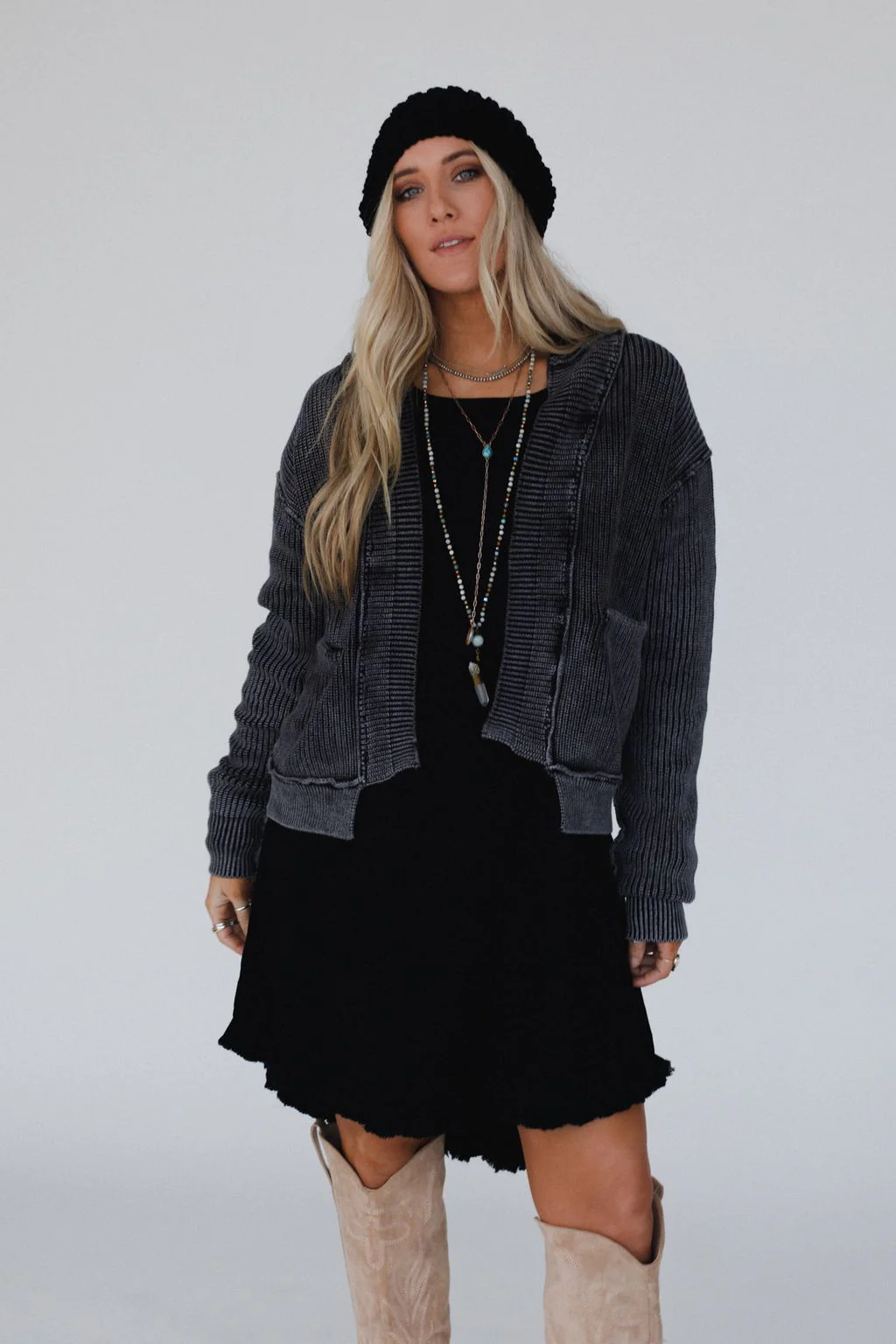 Tillie Washed Sweater Cardigan - Black - Image 2