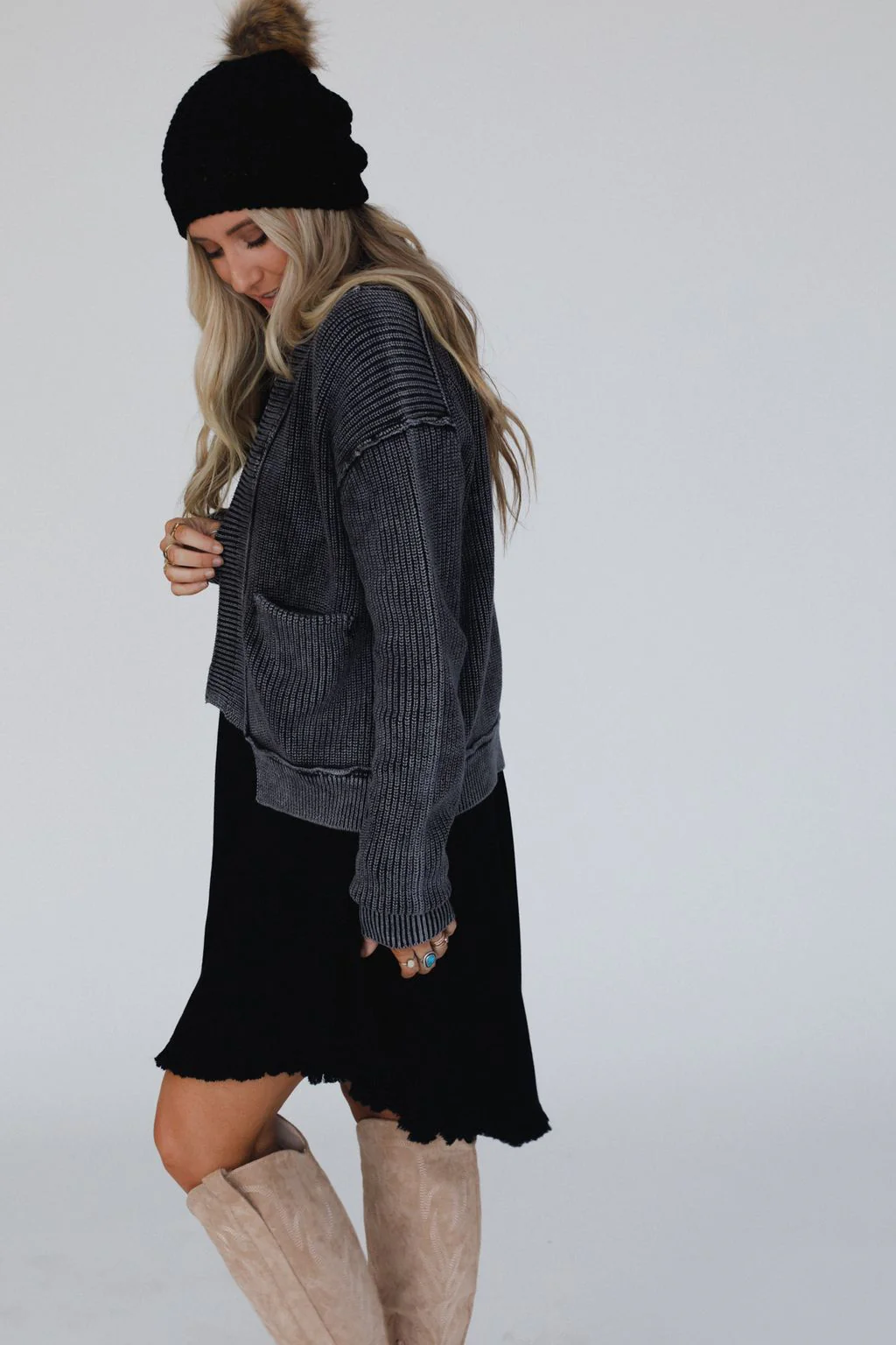 Tillie Washed Sweater Cardigan - Black - Image 4
