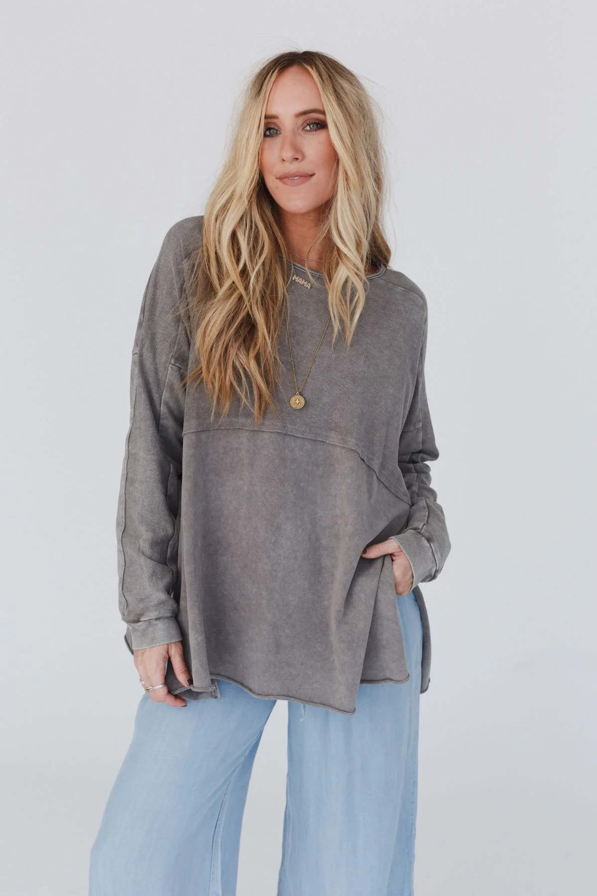 Time Off Terry Knit Pullover Top - Gray - Image 6