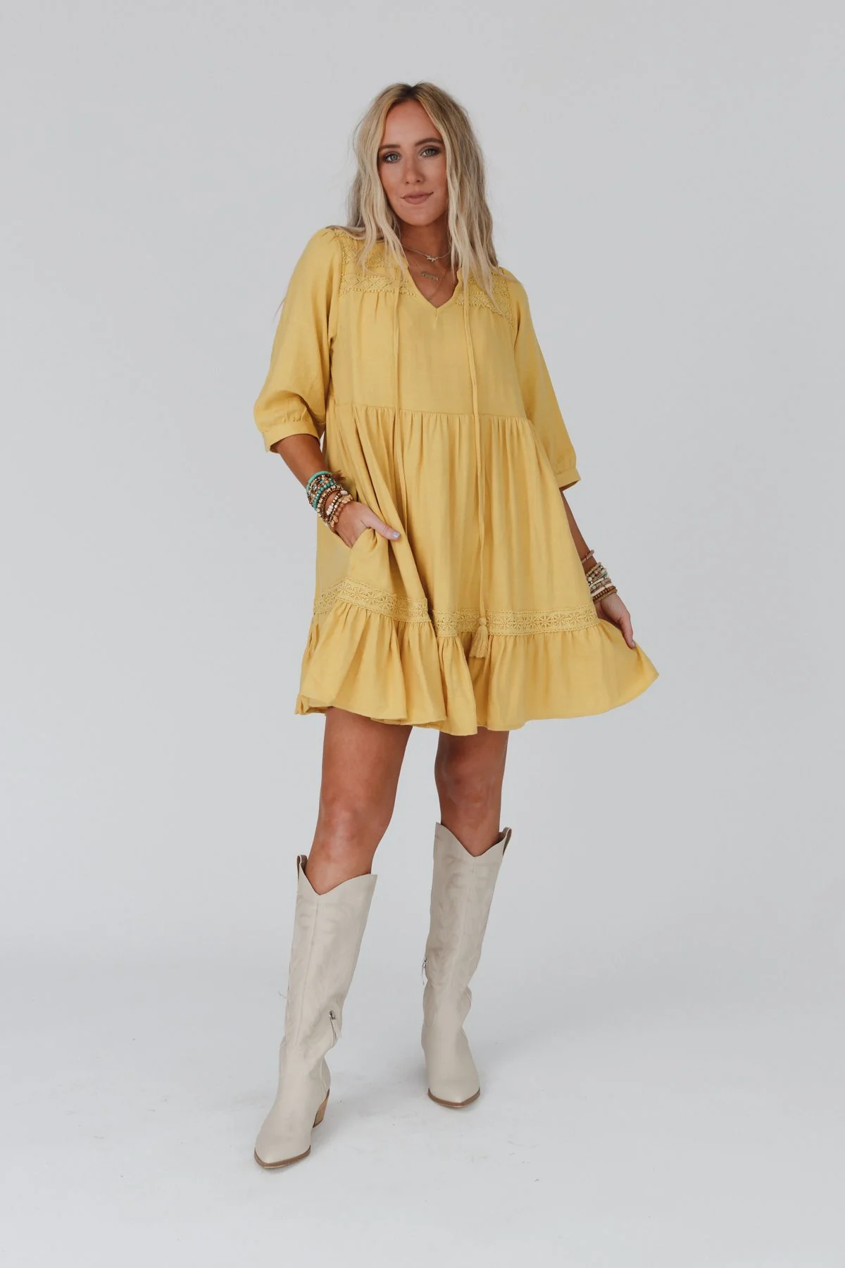 Tiny Dancer Ruffle Mini Dress - Mustard - Image 3