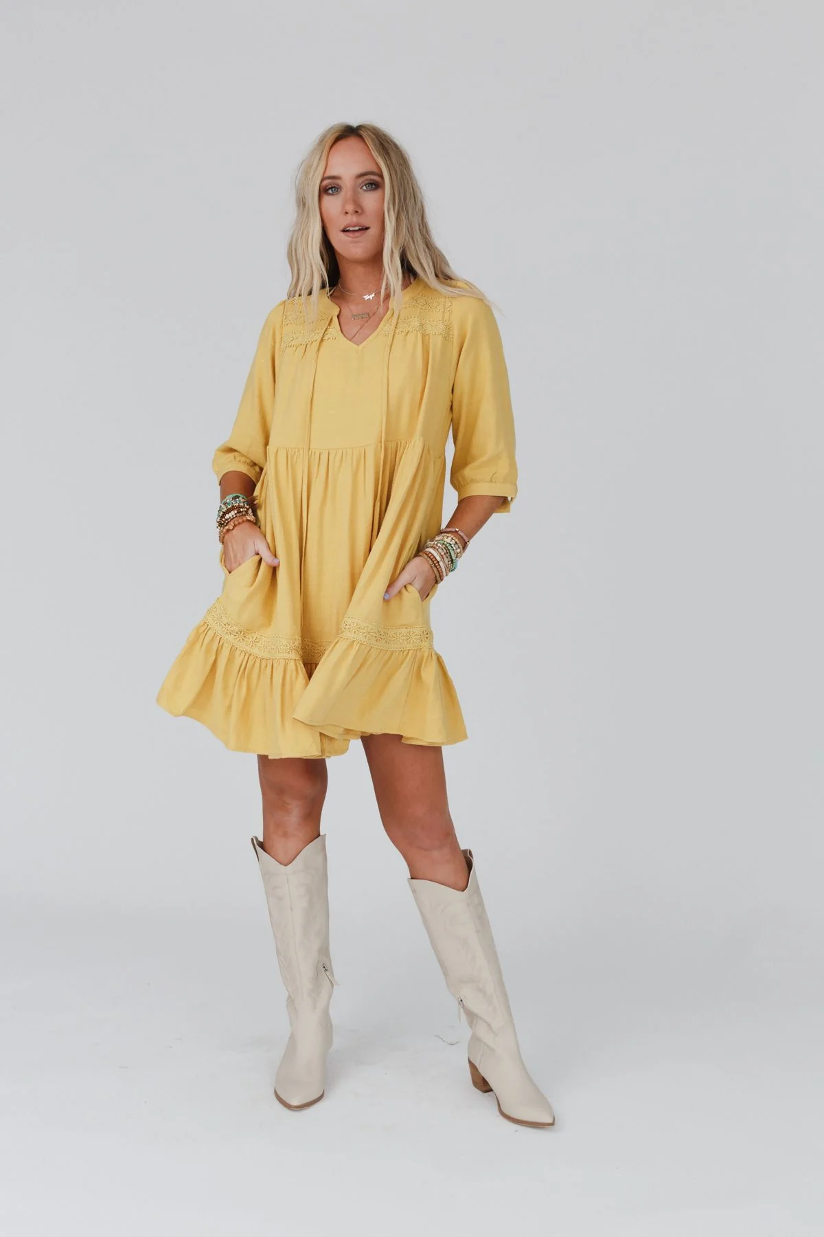 Tiny Dancer Ruffle Mini Dress - Mustard - Image 8