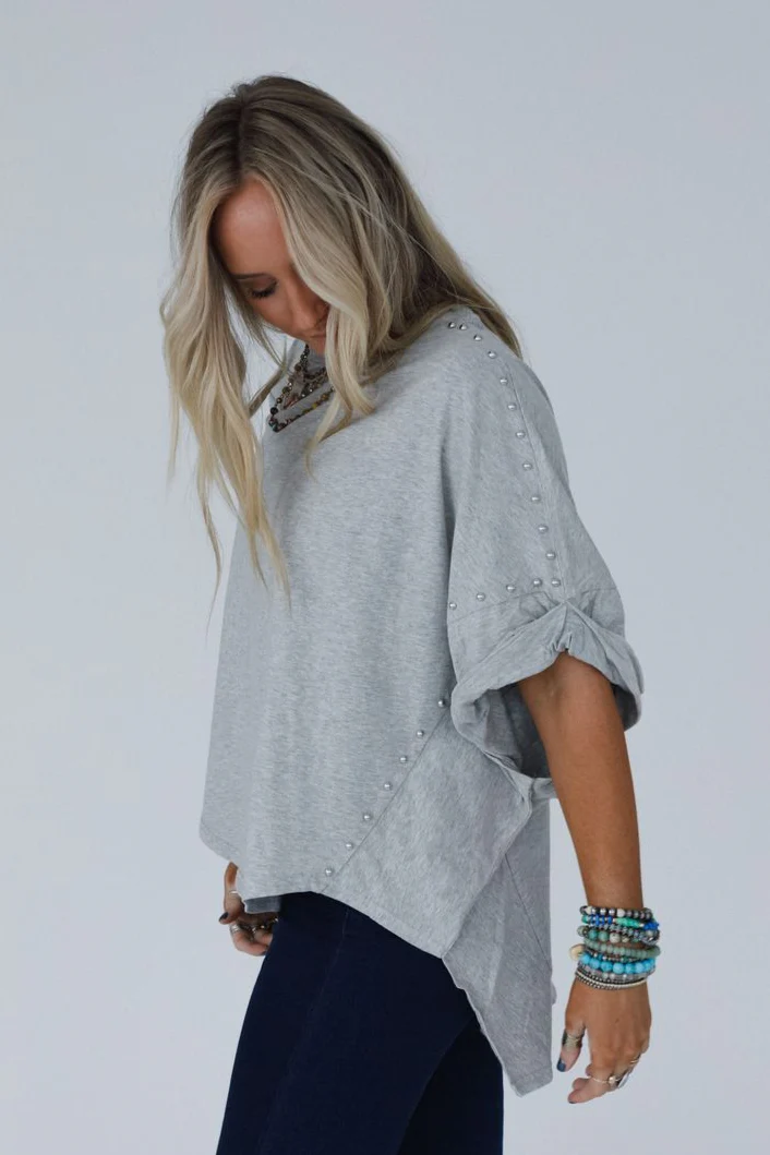 Tomcat Studded High Low Top - Heather Gray - Image 3