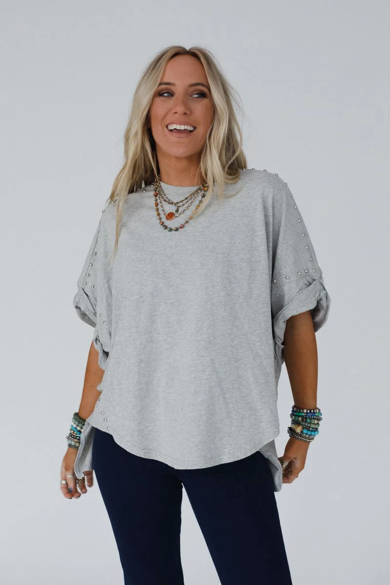 Tomcat Studded High Low Top - Heather Gray - Image 4