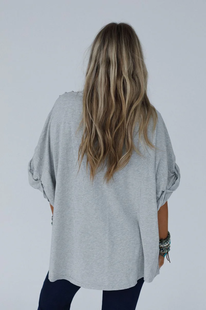 Tomcat Studded High Low Top - Heather Gray - Image 5
