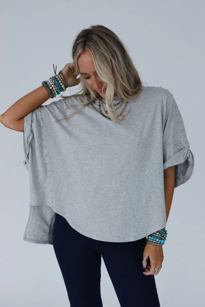 Tomcat Studded High Low Top - Heather Gray - Pre Order