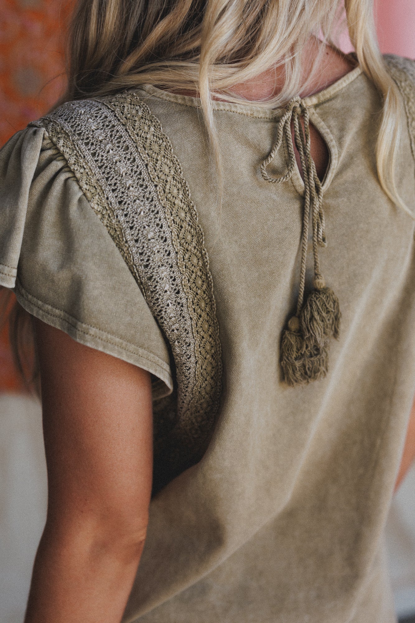 Tulum Tides Crochet Trim Top - Olive - Image 5