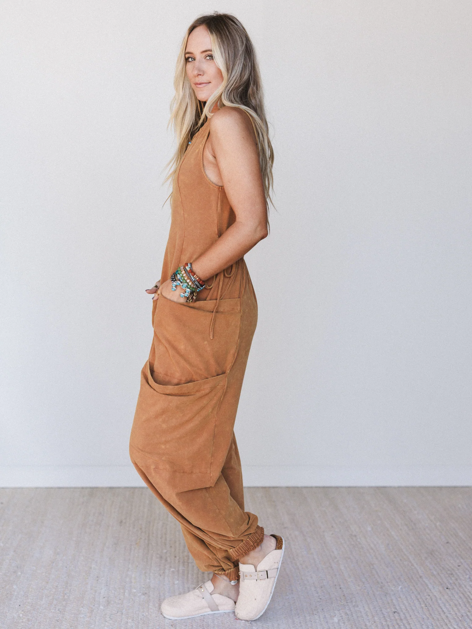 Turning Point Washed Cargo Jumpsuit - Camel - Image 2