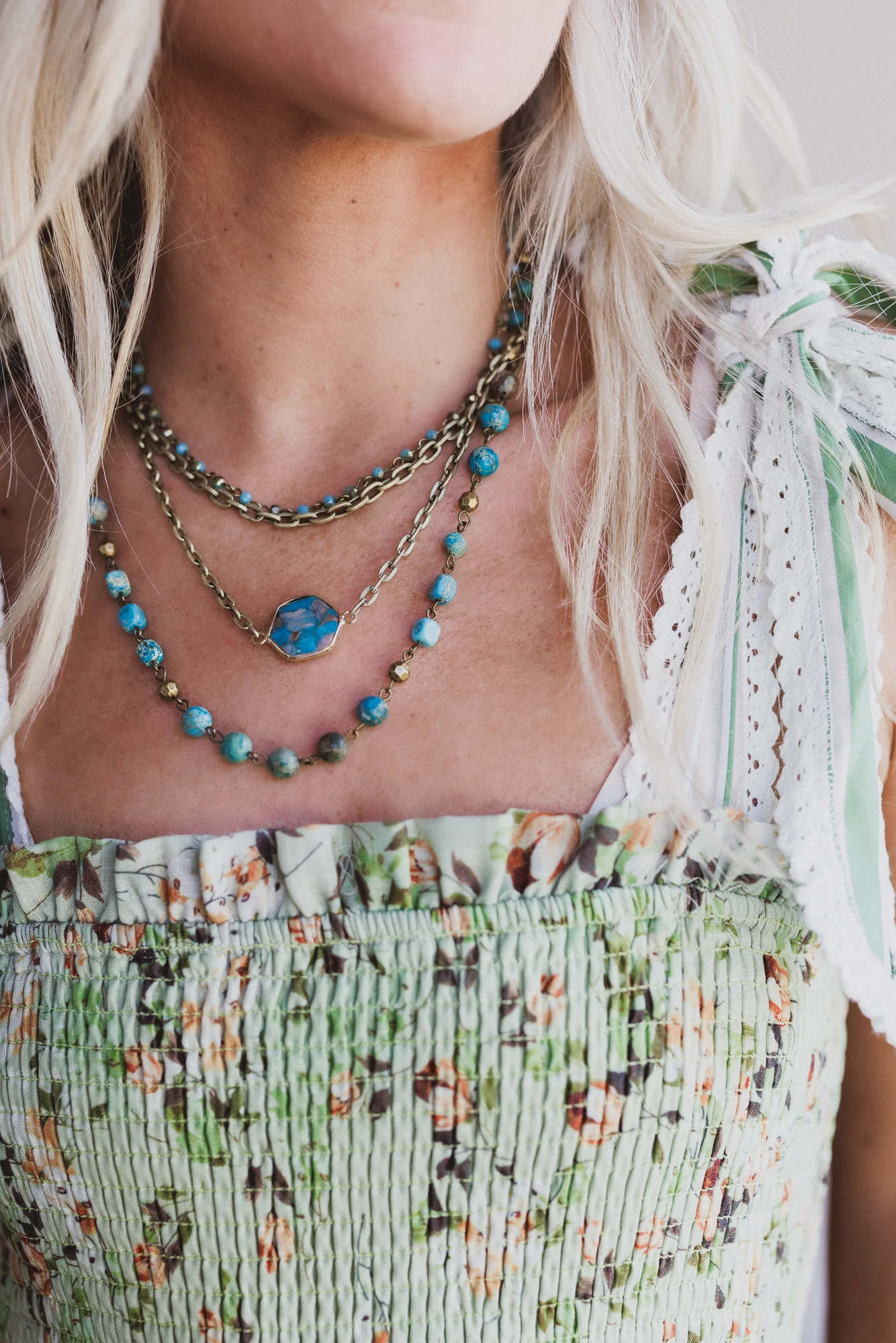 Turquoise Cascade Necklace - Turquoise - Image 6