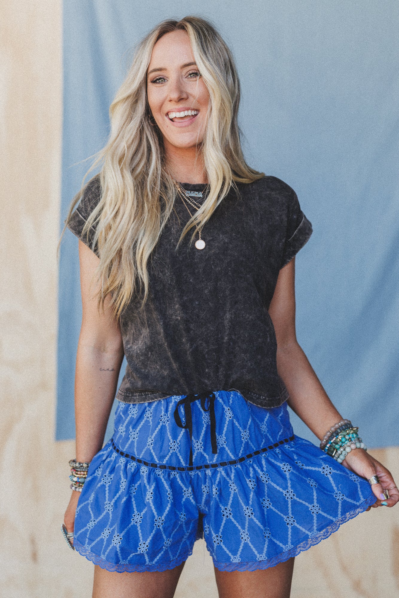 Twilight Waves Print Shorts - Blue - Image 5