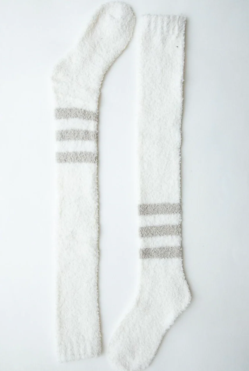 Varsity Stripe Boucle Knee Socks - Ivory - Image 5