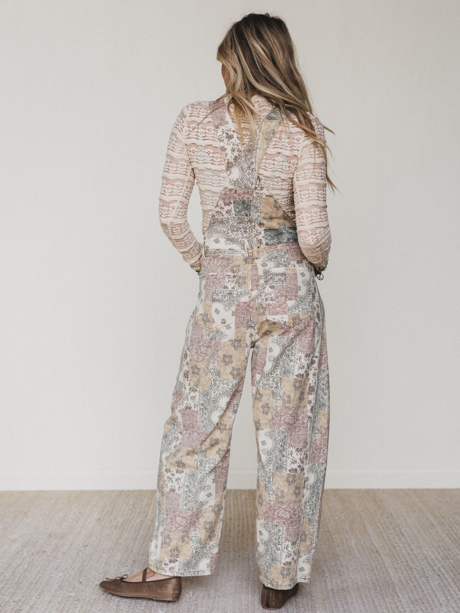 Vintage Boho Denim Overalls - Taupe Multi - Image 5
