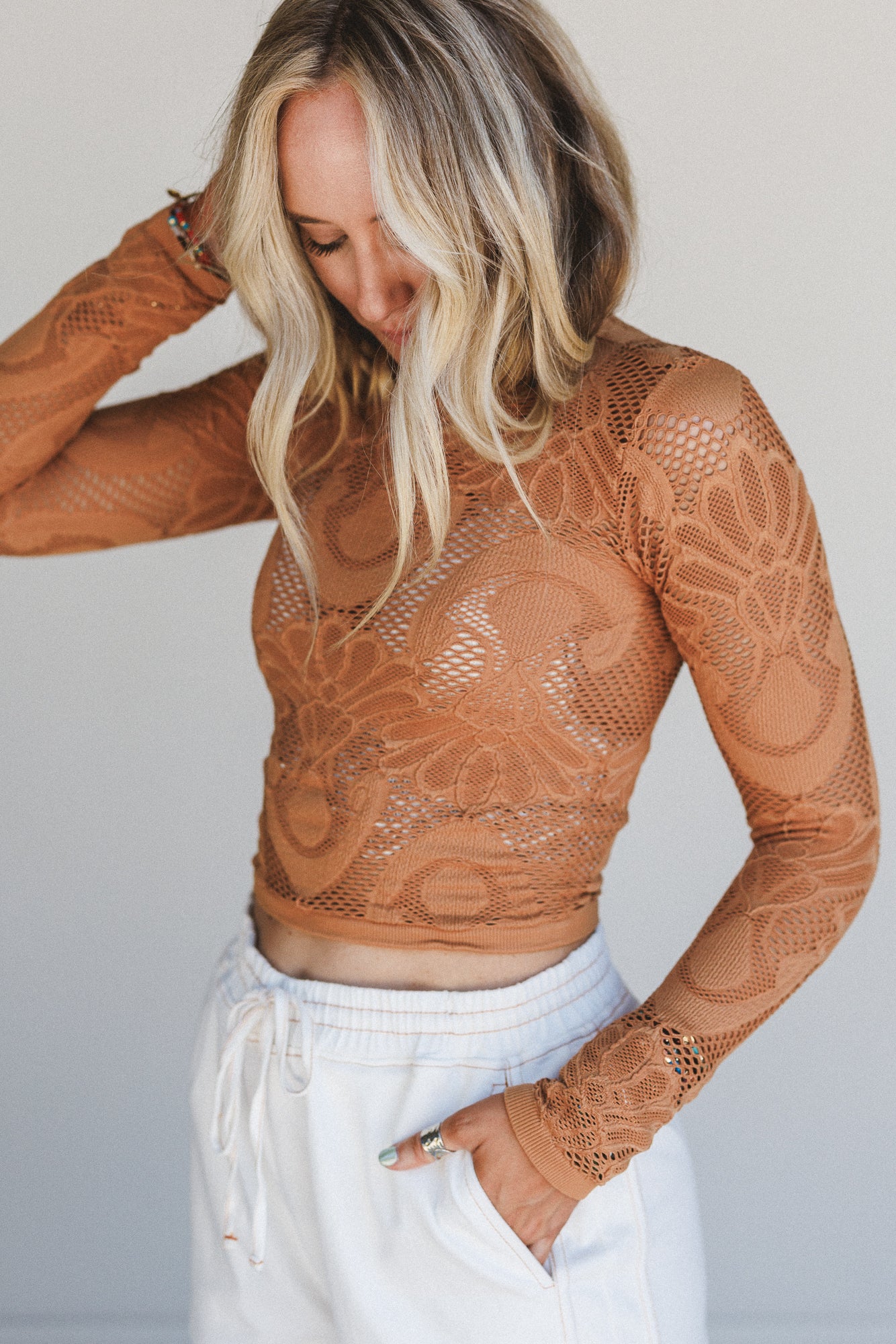 Wander Net Layering Top - Brown - Image 5