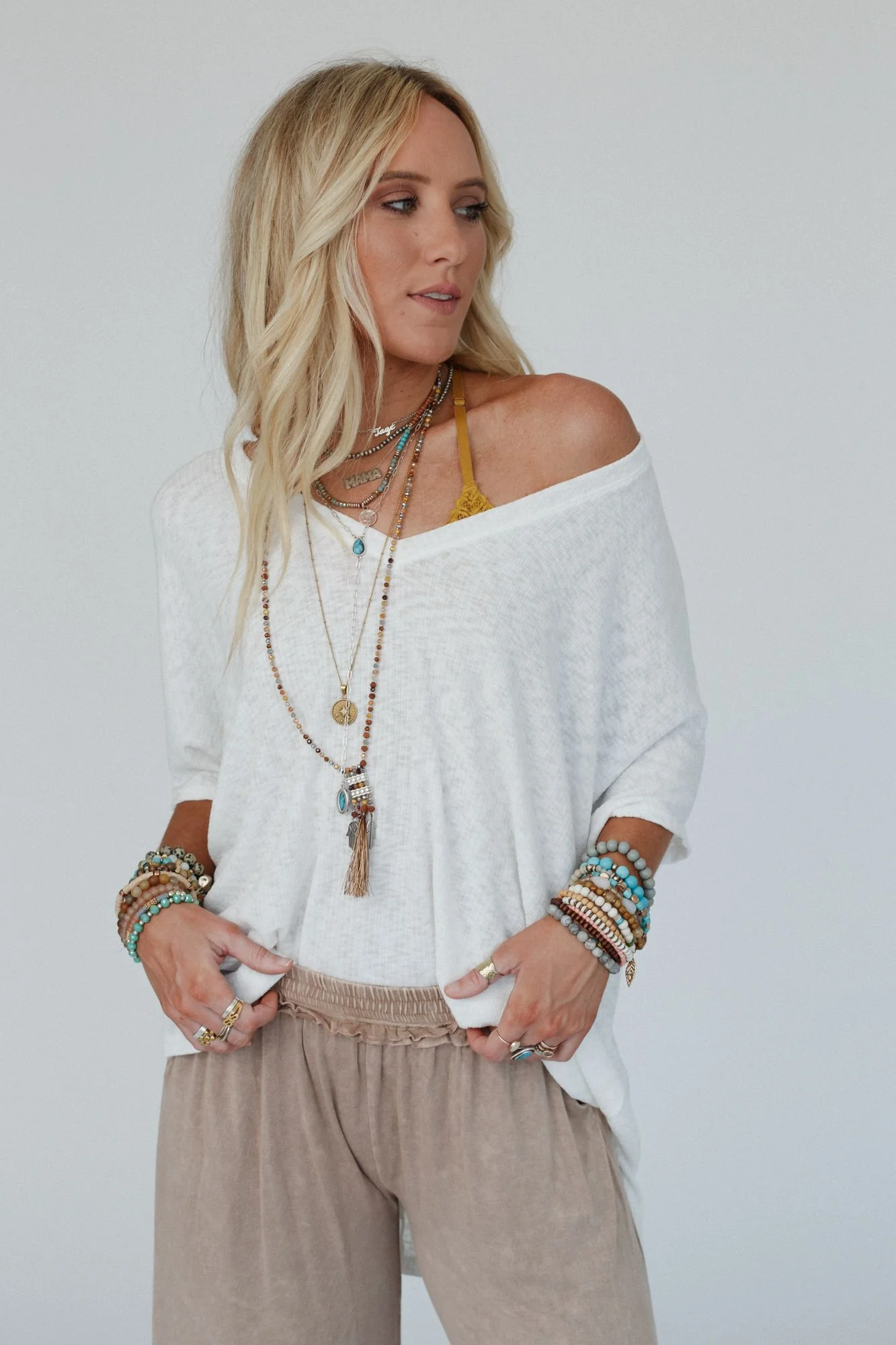 The Nest Warm Nights V Neck Top - Ivory - Image 2