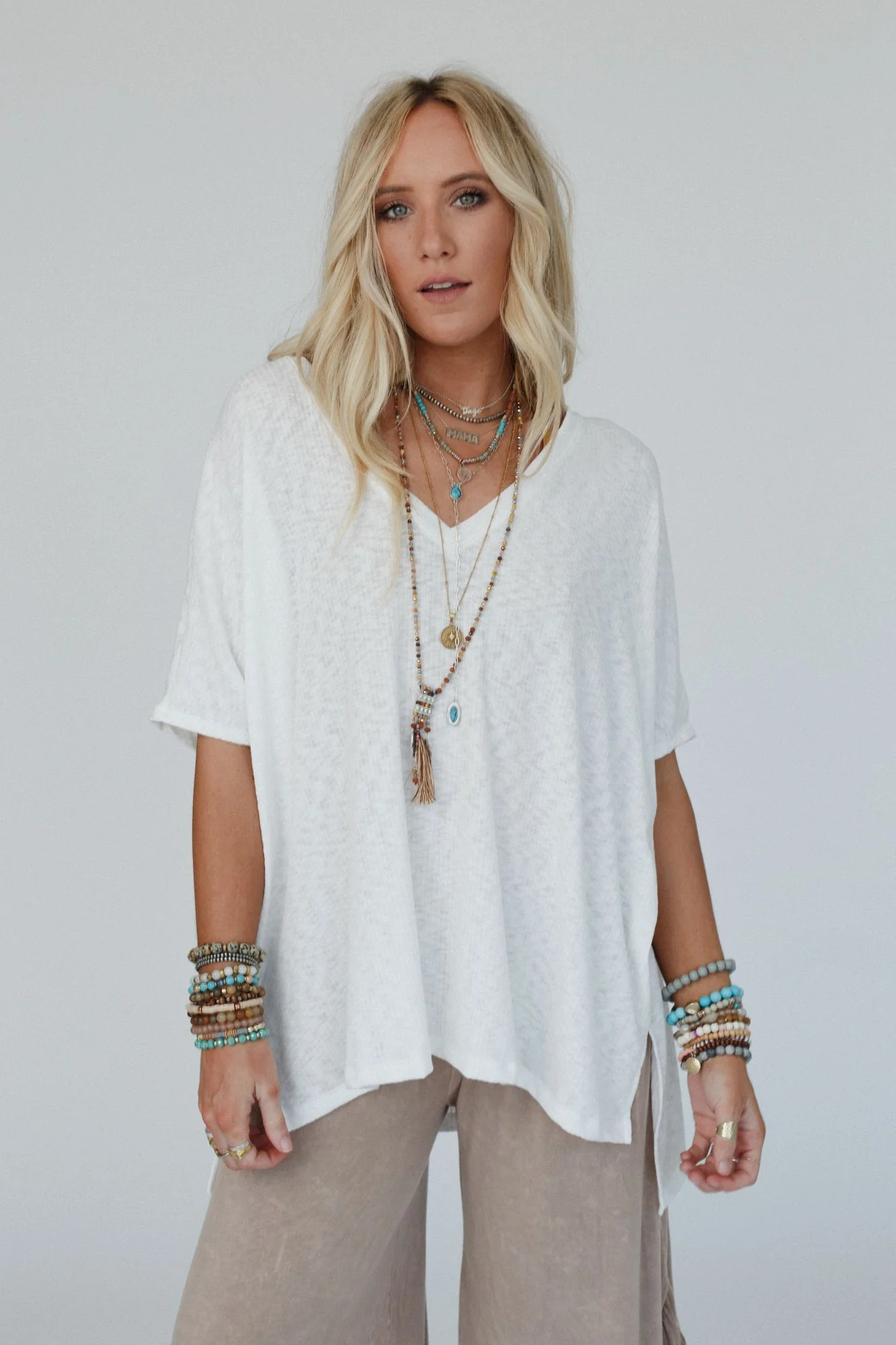 The Nest Warm Nights V Neck Top - Ivory - Image 3