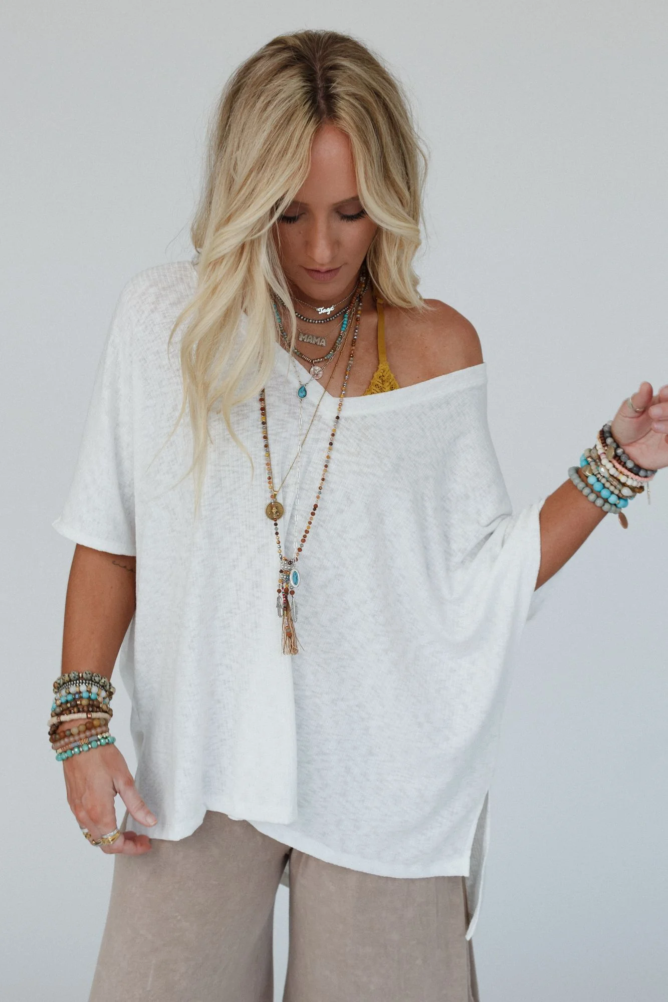 The Nest Warm Nights V Neck Top - Ivory - Image 4