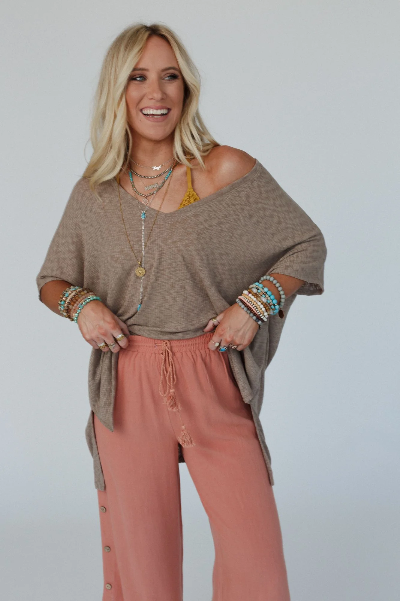 The Nest Warm Nights V Neck Top - Mocha Dark - Image 4