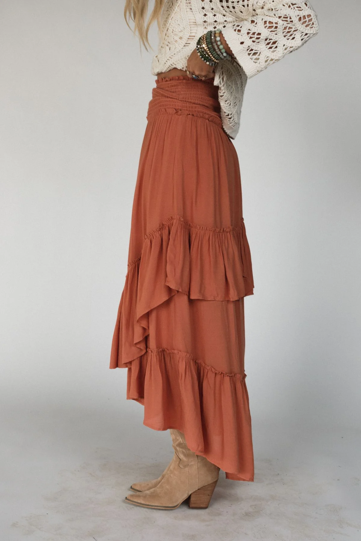 Washed Ashore Ruffled Maxi Skirt - Brick - Image 2